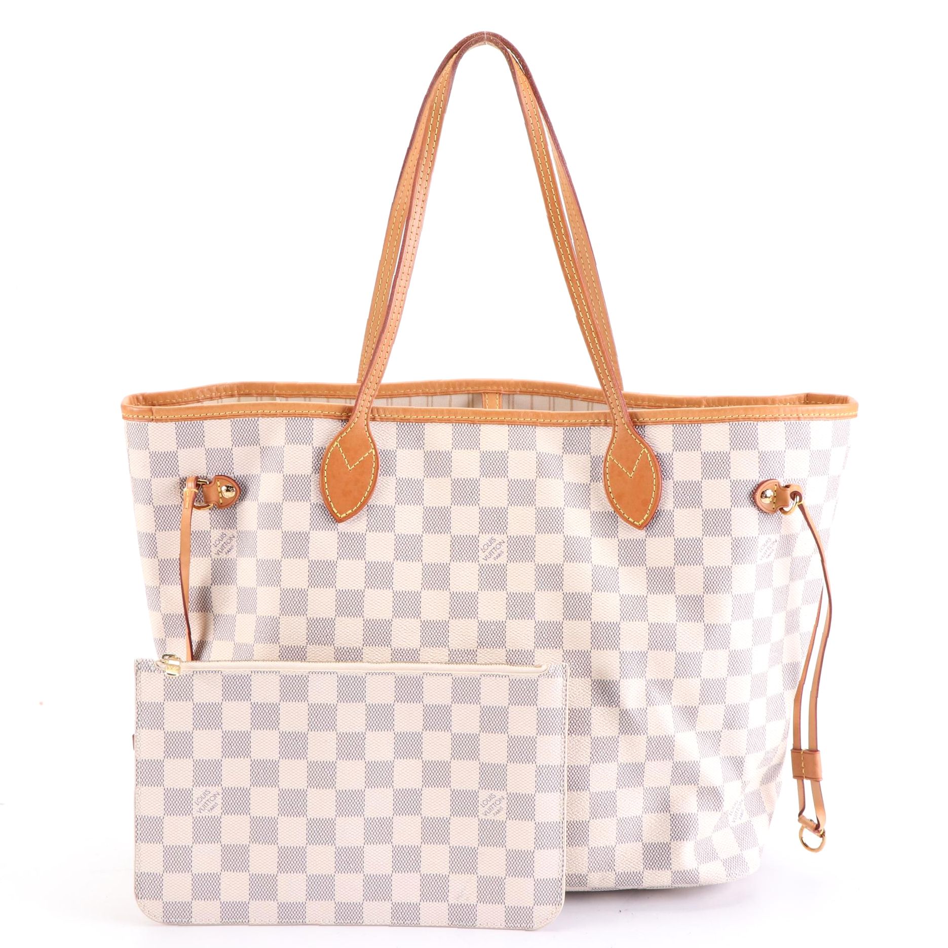 Louis Vuitton Neverfull MM in Damier Azur Canvas and Vachetta Leather with Pouch