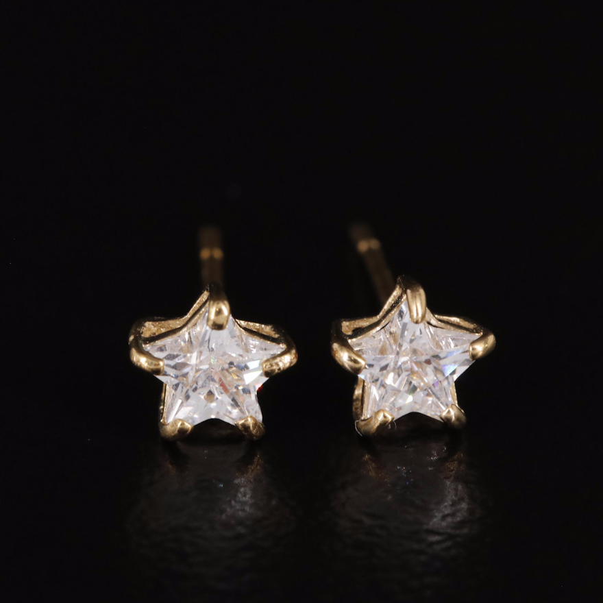 14K Cubic Zirconia Basket Star Stud Earrings