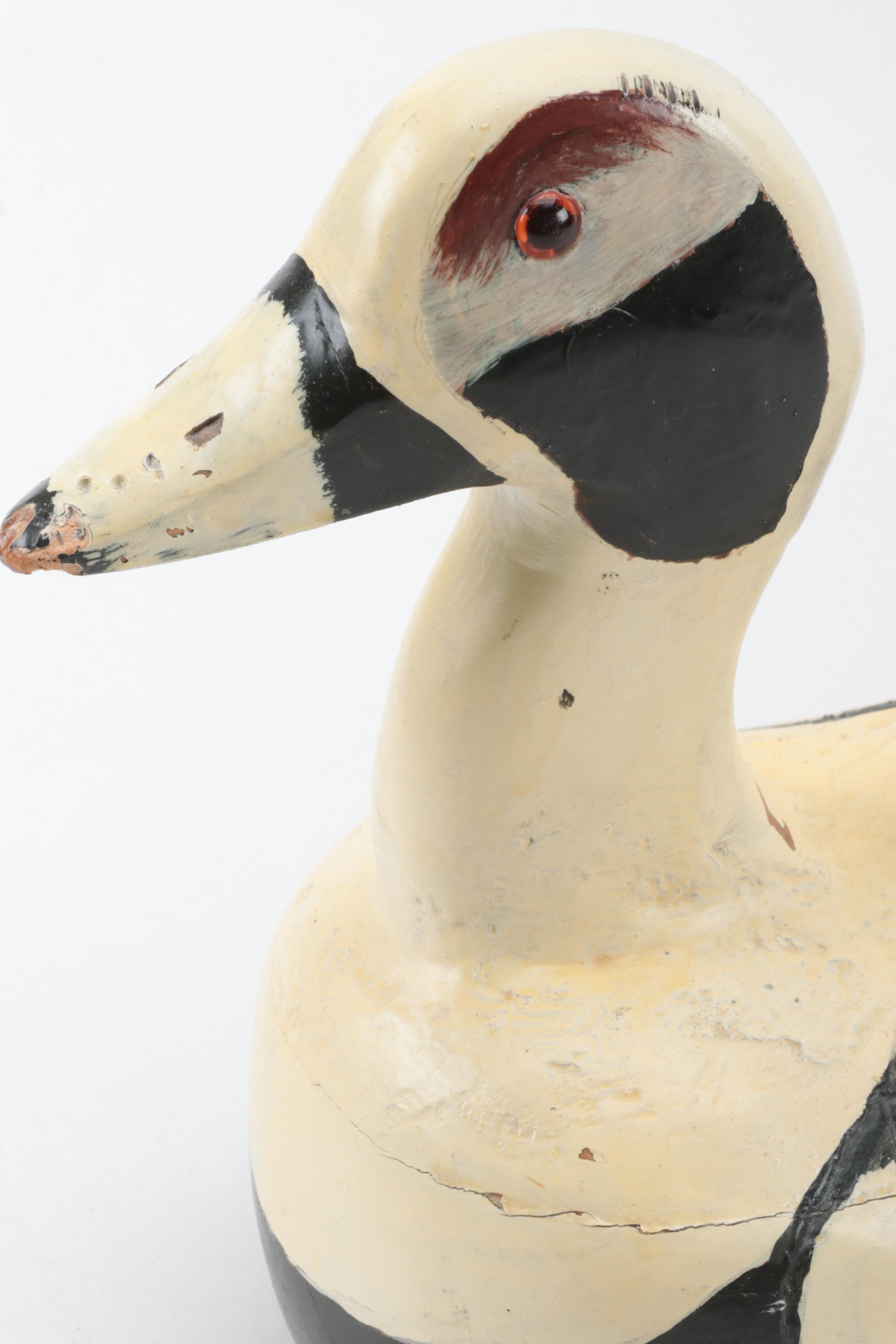 Artist Signed Hand-Carved Charles Moore Duck Decoy with More Wooden Duck Decoys