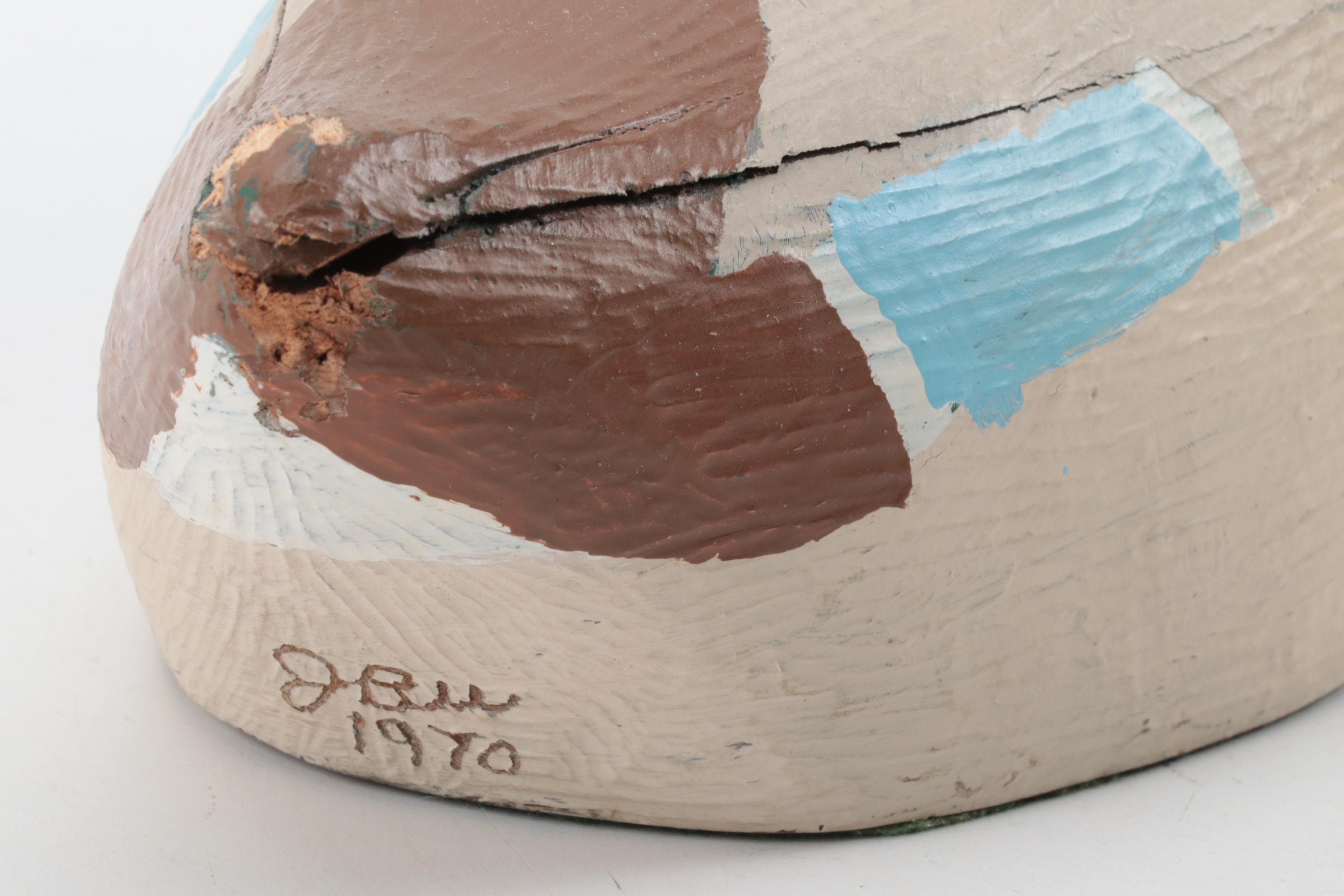 Artist Signed Hand-Carved Charles Moore Duck Decoy with More Wooden Duck Decoys