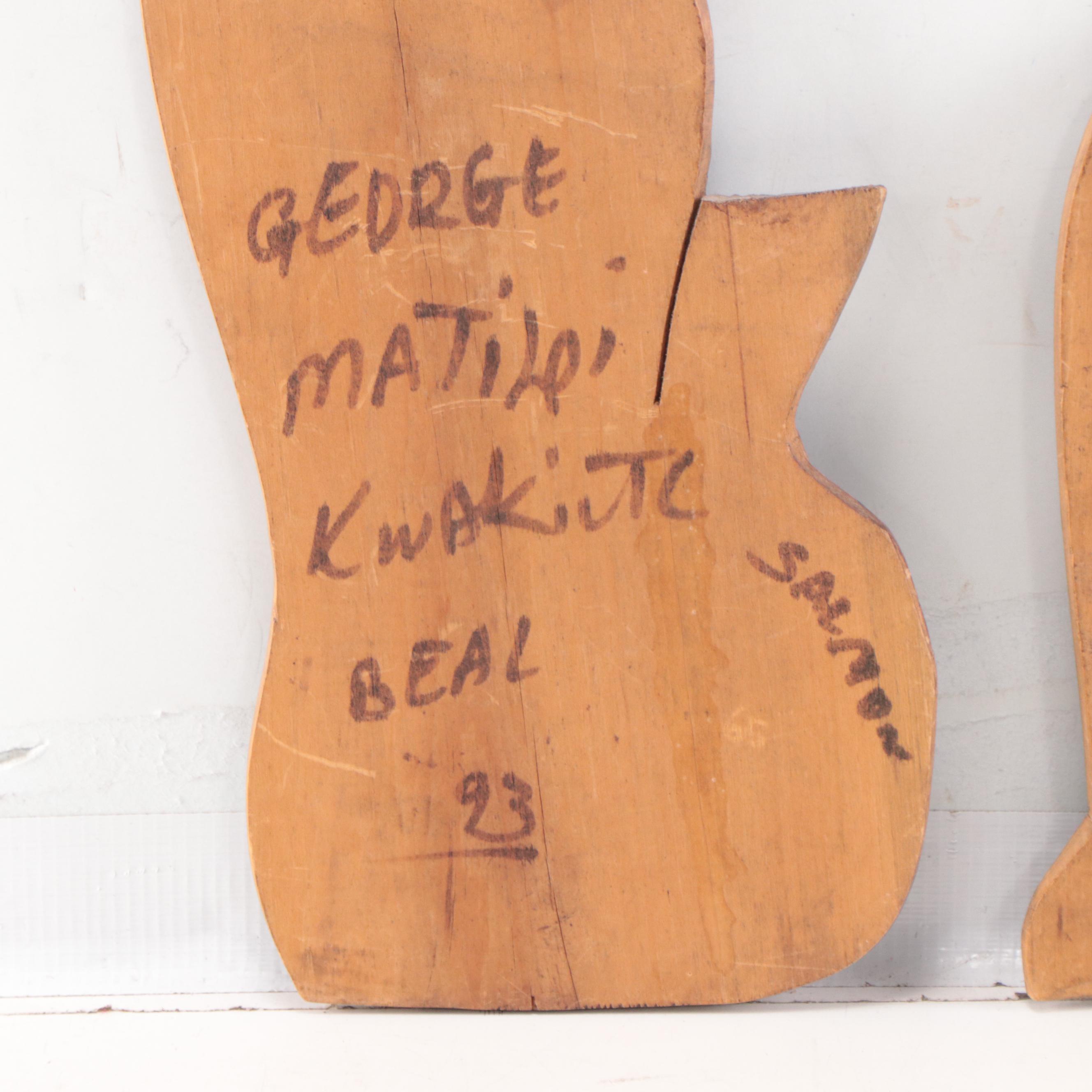 George Matilpi Carved Wood Sculptural Wall Hangings "Beal" and "Eagle," 1993