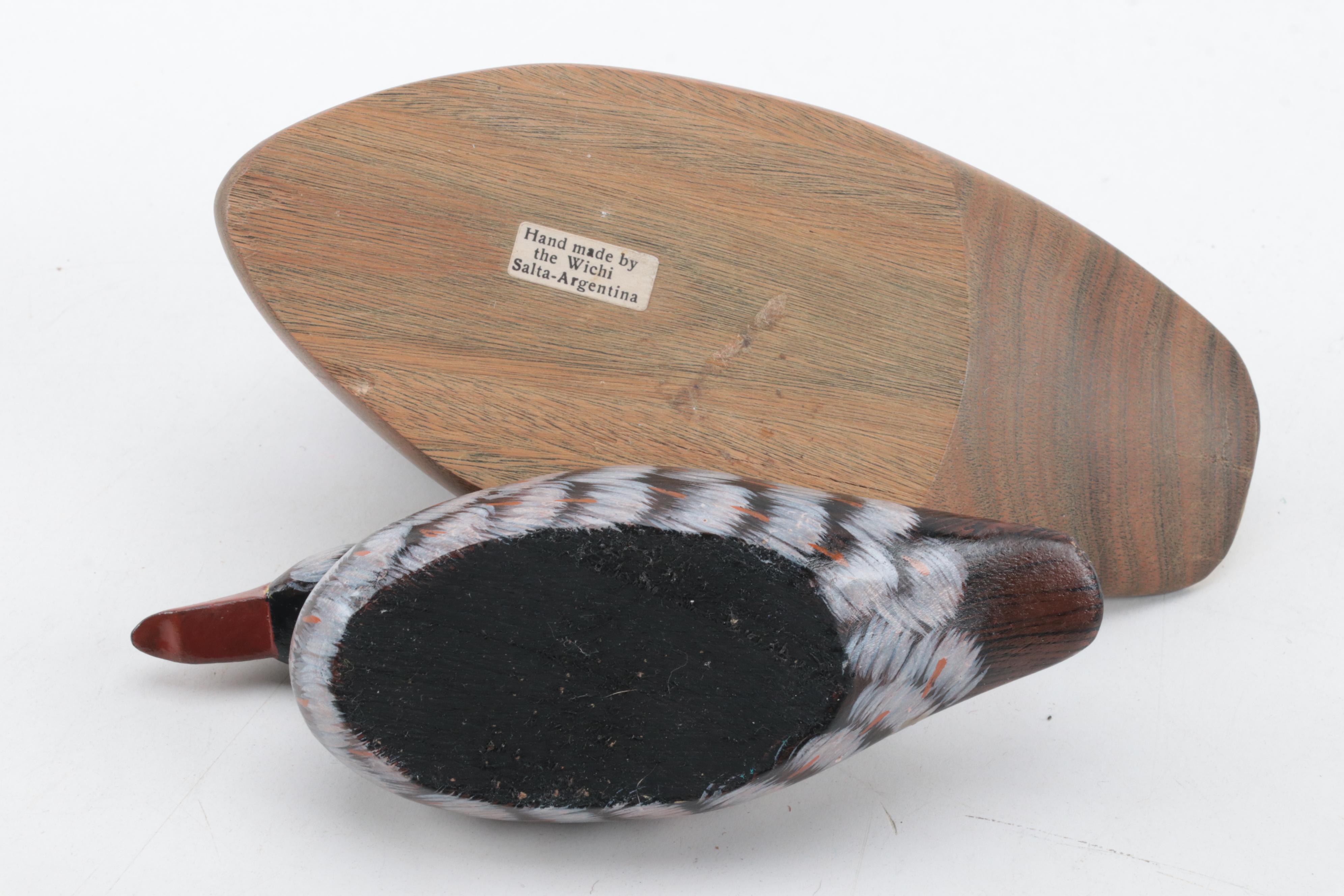 Dave Frier Signed Duck Decoy with Other Hand-Painted Wooden Duck Decoys