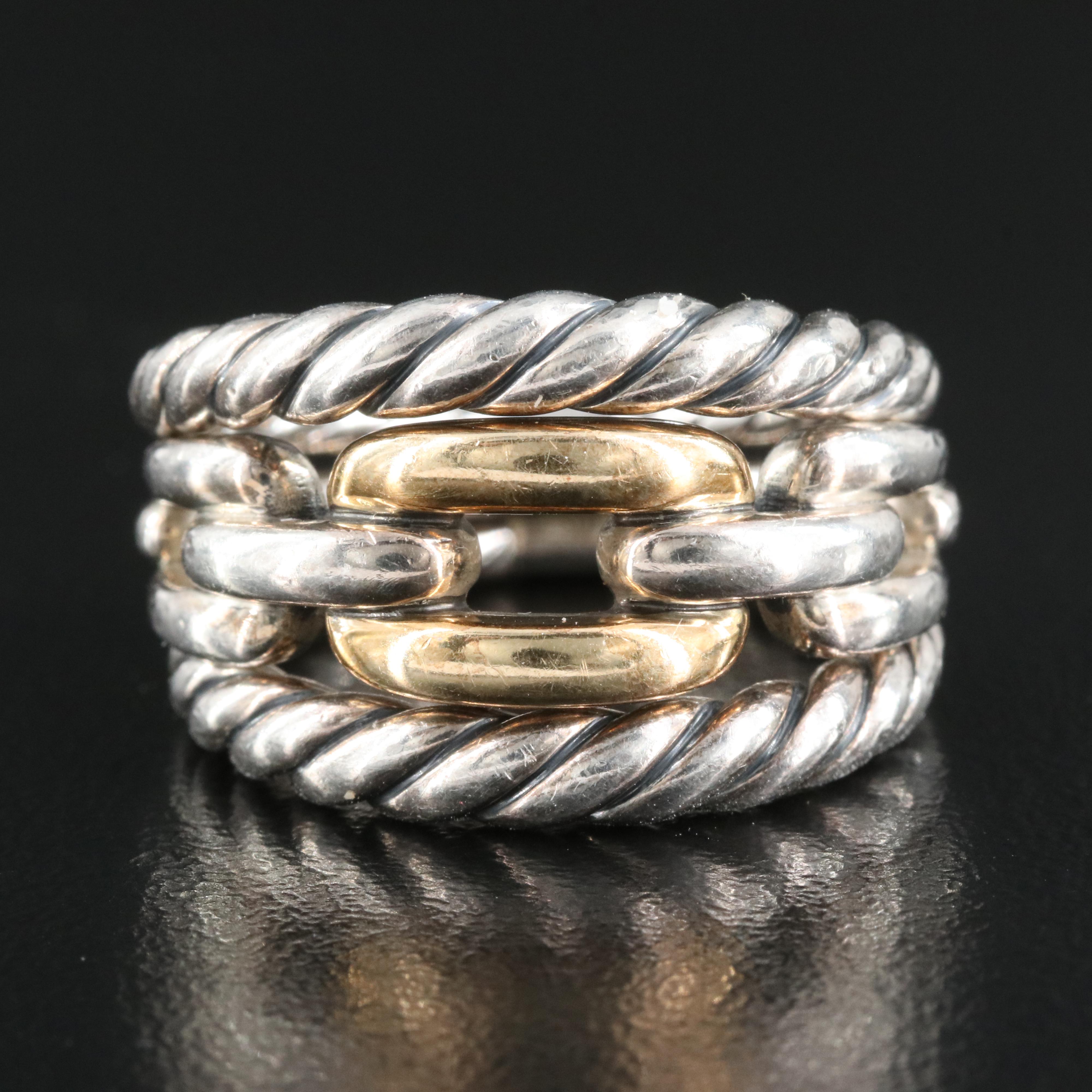 David Yurman "Stax" Sterling Three Row Ring with 18K Accents