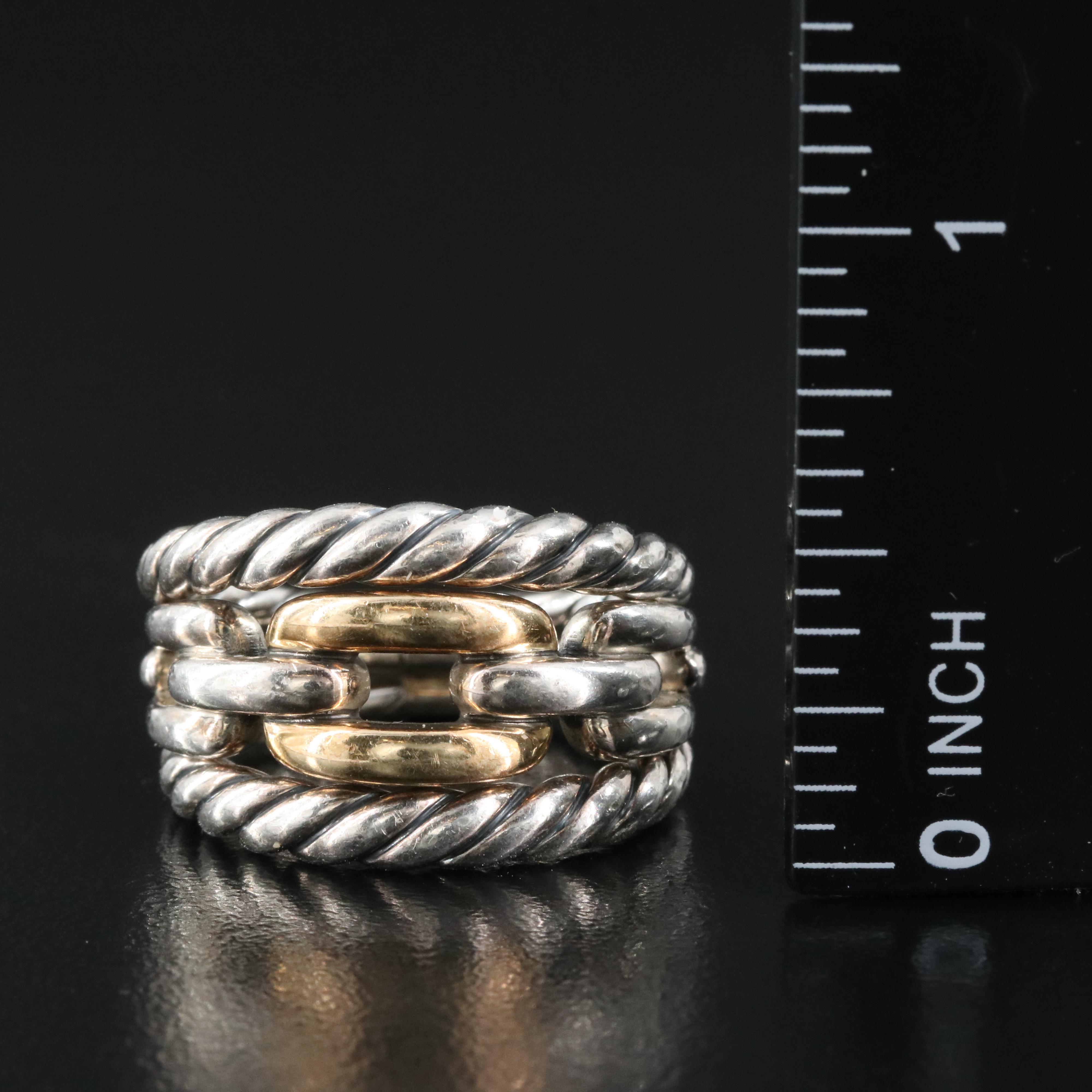 David Yurman "Stax" Sterling Three Row Ring with 18K Accents