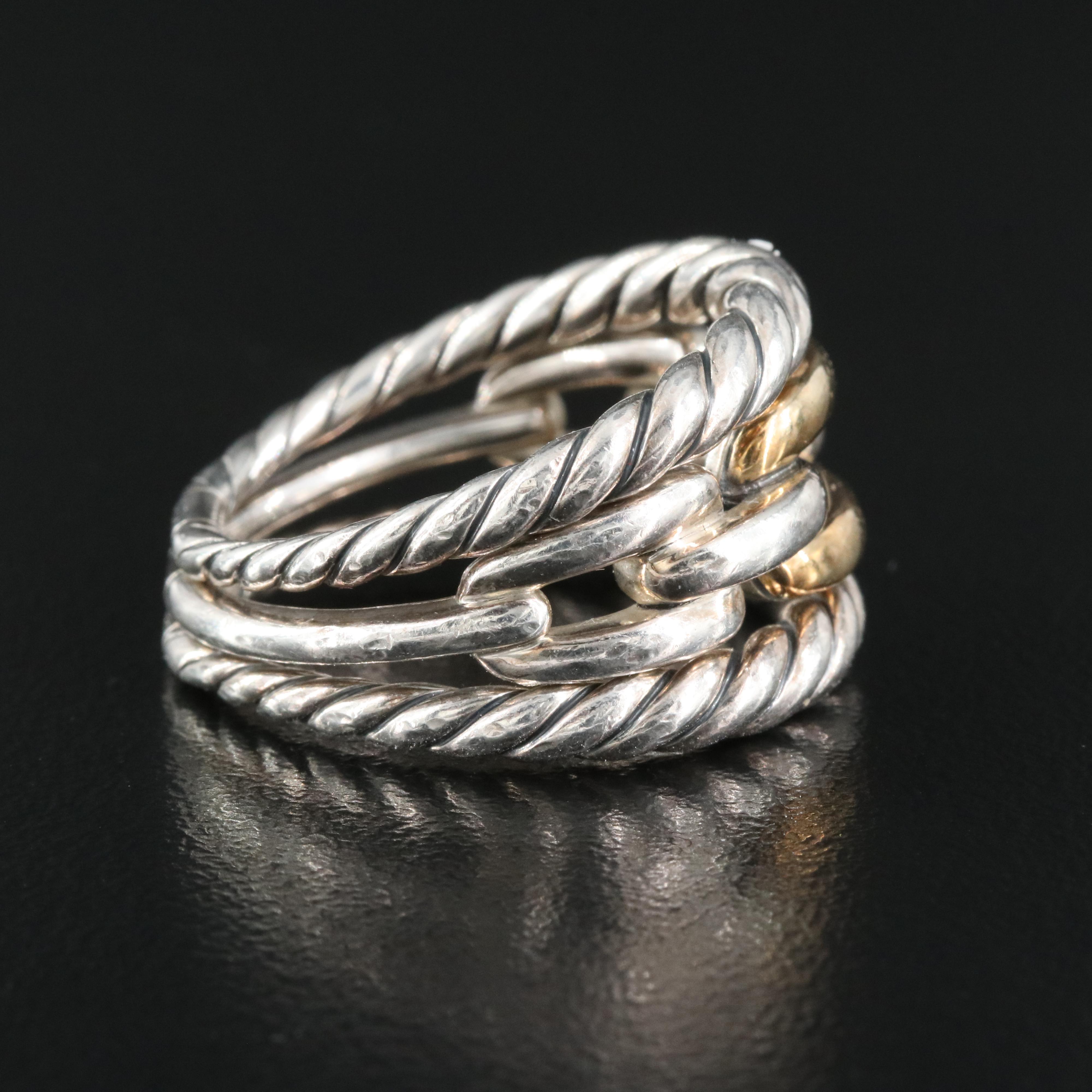 David Yurman "Stax" Sterling Three Row Ring with 18K Accents
