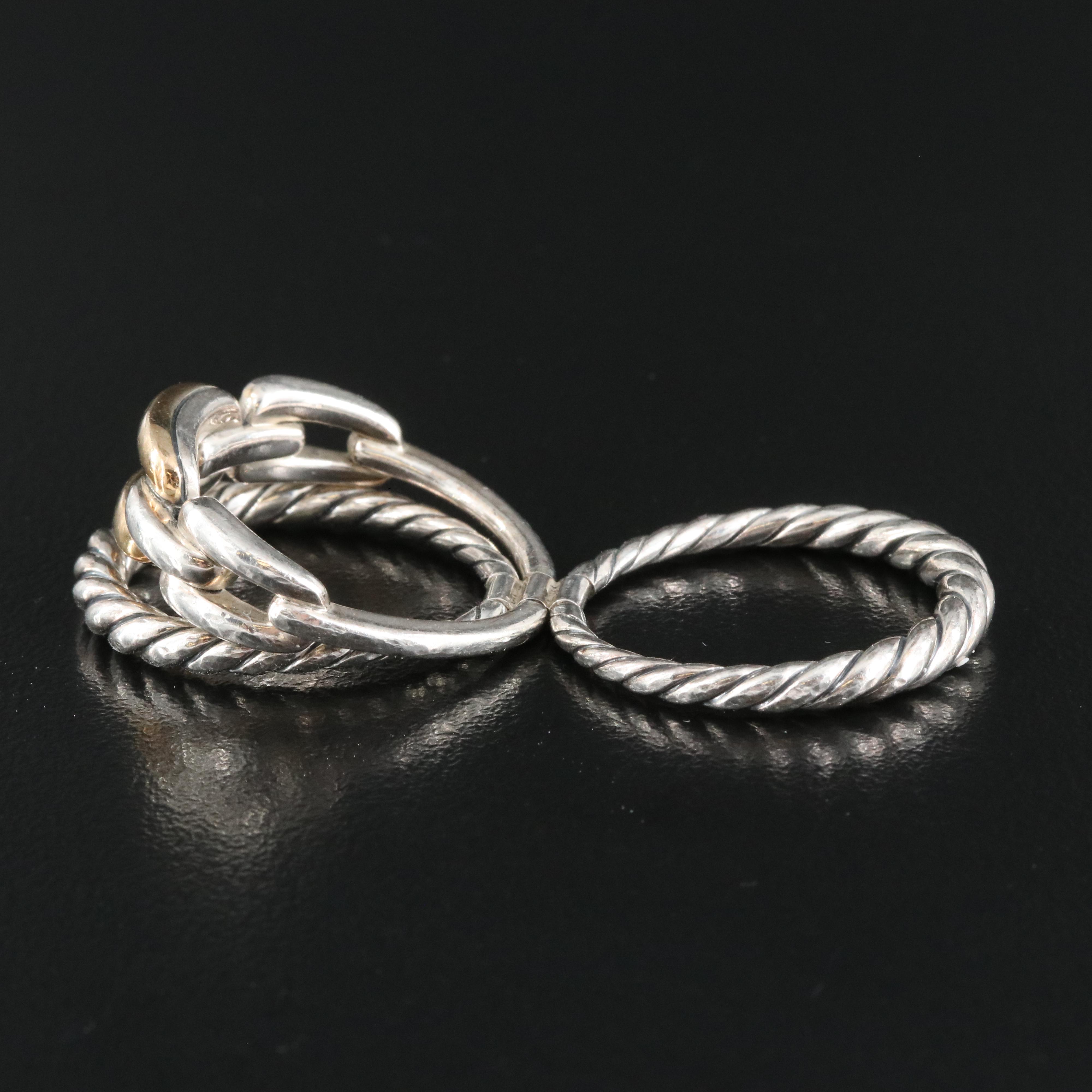 David Yurman "Stax" Sterling Three Row Ring with 18K Accents