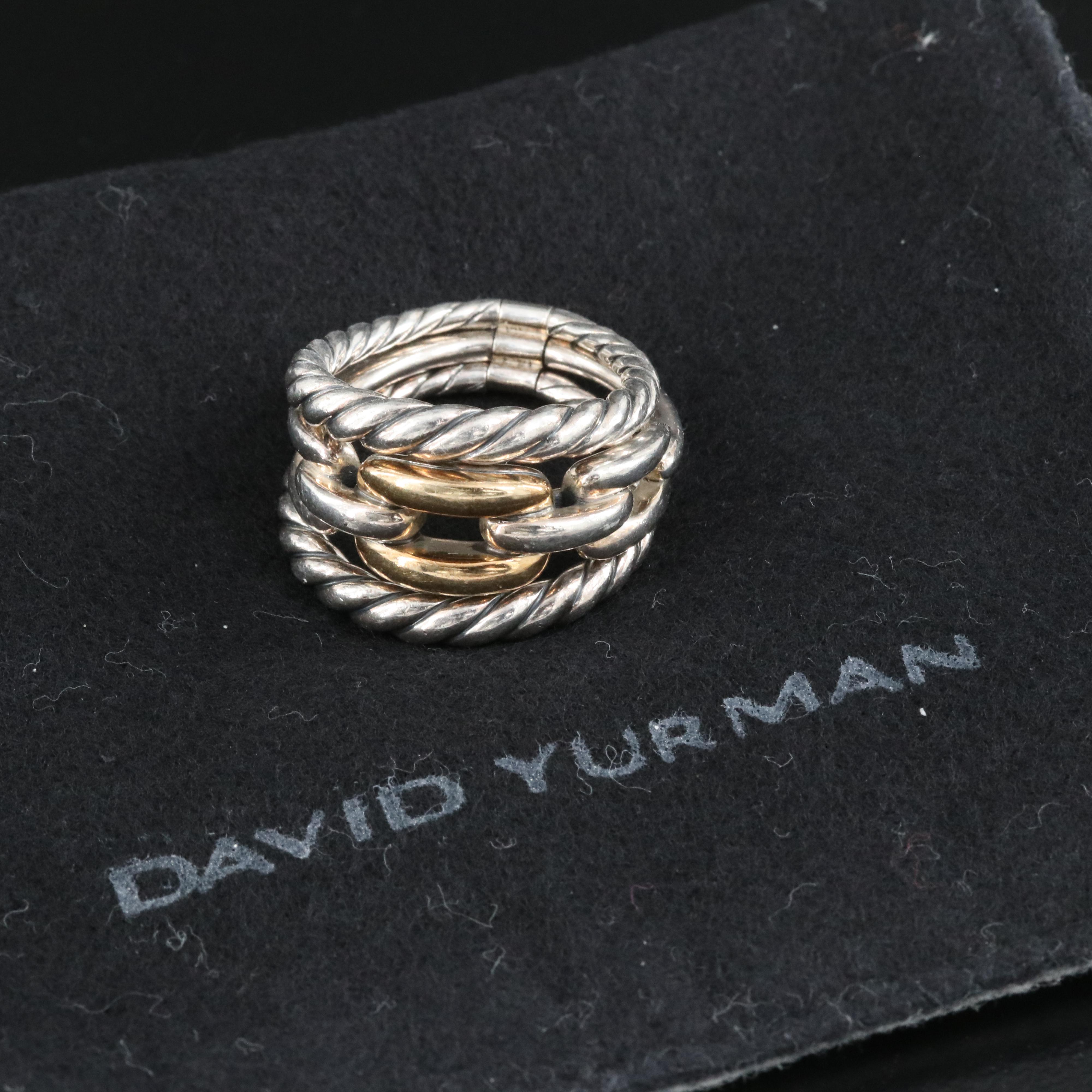 David Yurman "Stax" Sterling Three Row Ring with 18K Accents