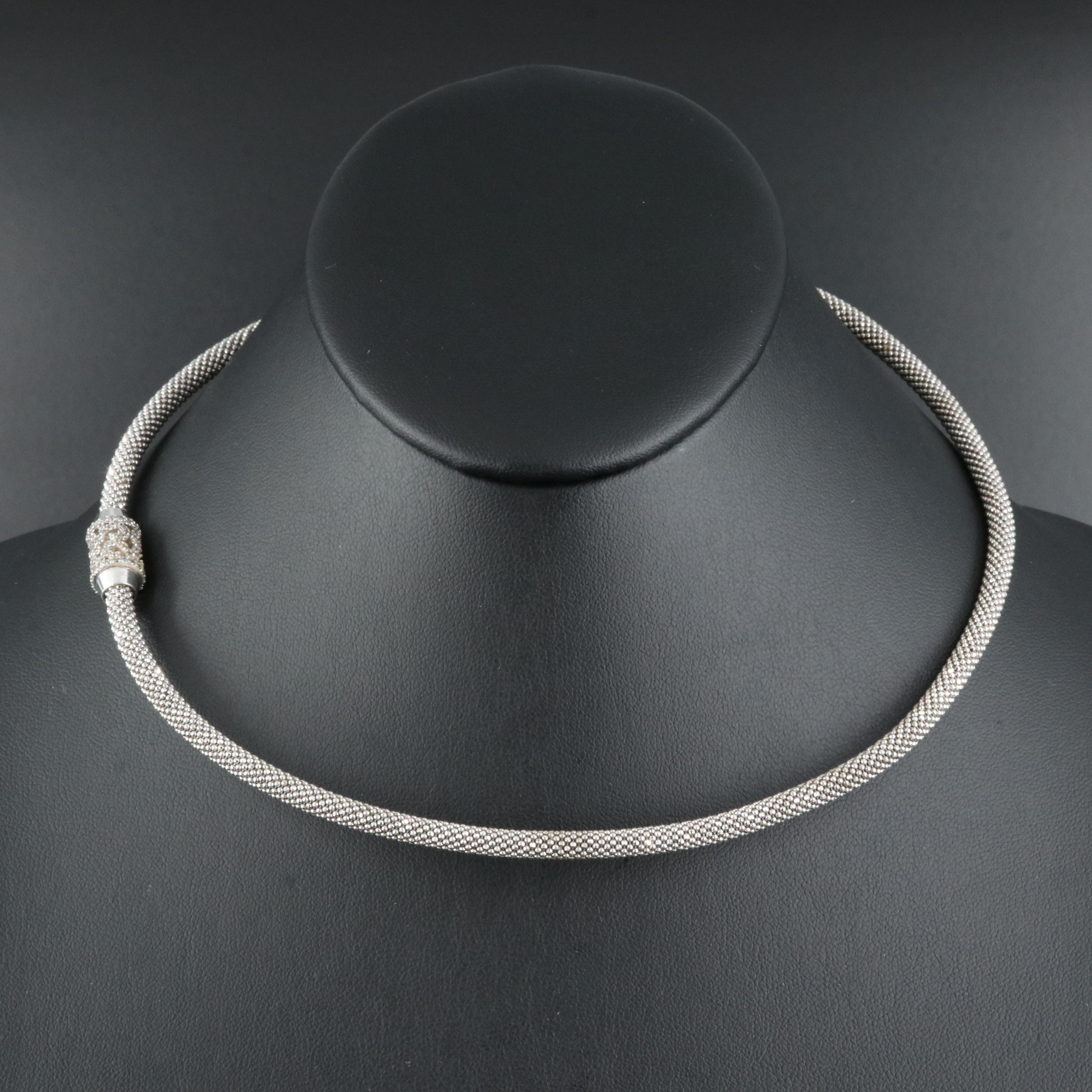 Sterling Popcorn Necklace with Cubic Zirconia Clasp