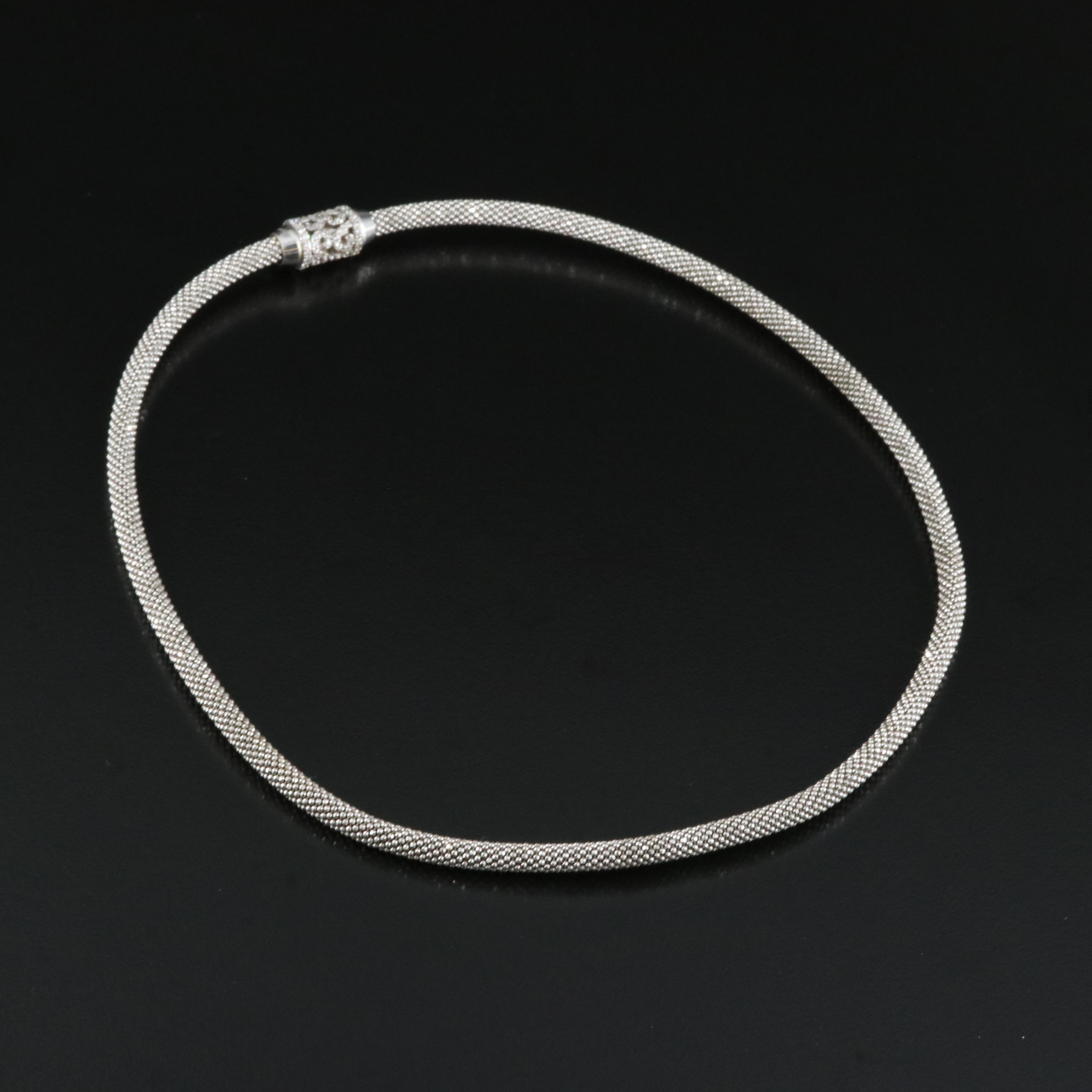 Sterling Popcorn Necklace with Cubic Zirconia Clasp