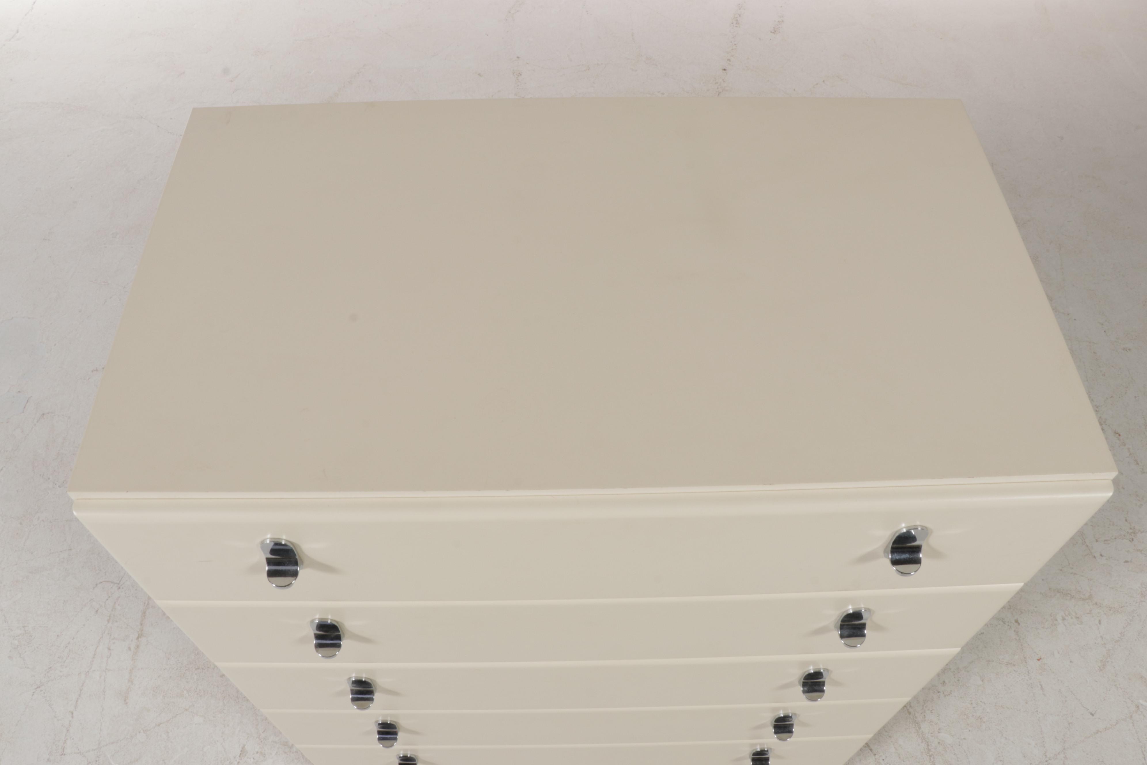 Six-Drawer Whited Lacquered Wood Chest, Mid to Late 20th Century