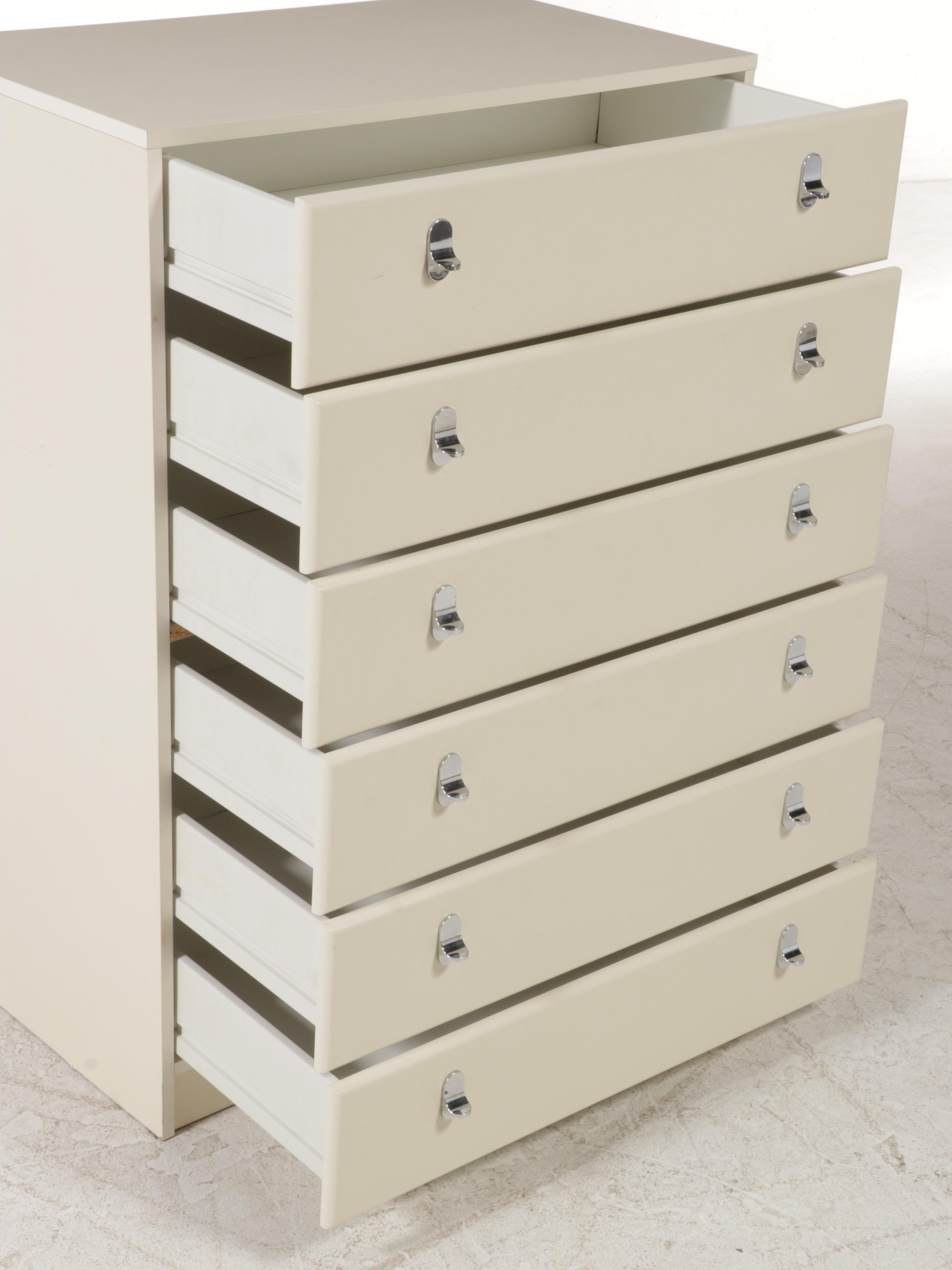 Six-Drawer Whited Lacquered Wood Chest, Mid to Late 20th Century