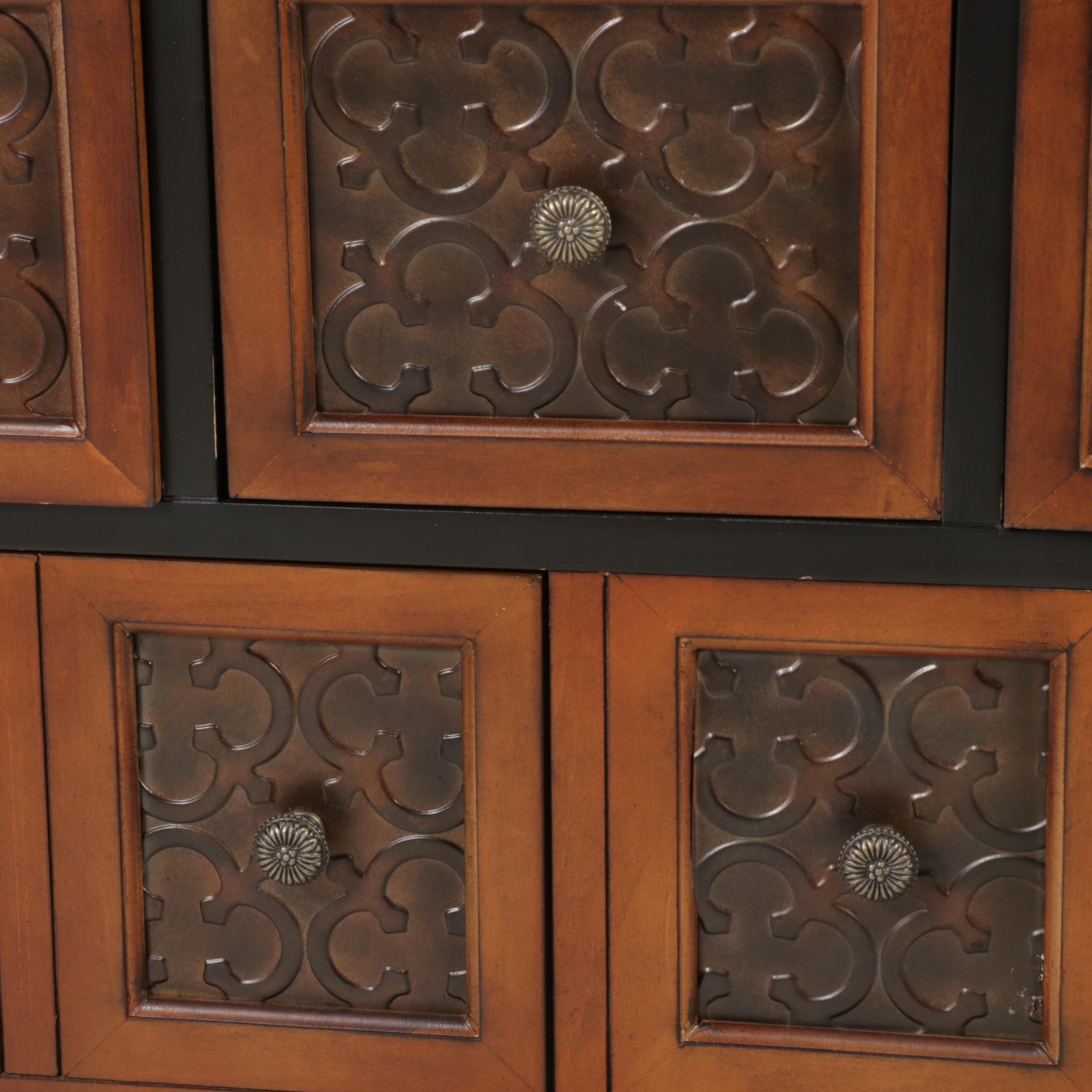 Pier 1 Imports "Brisbur" Ebonized and Metal-Clad Three-Drawer Side Cabinet