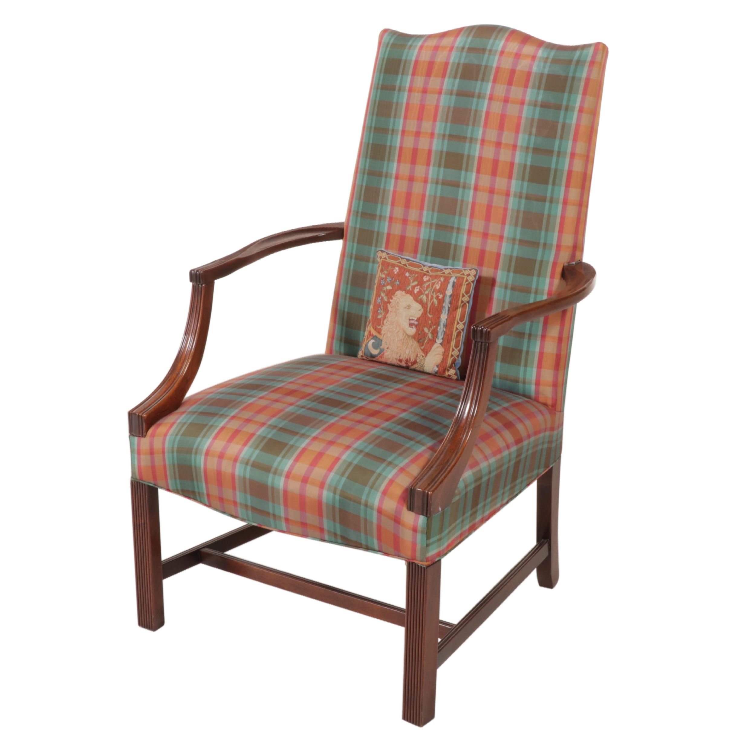 Chippendale Style Mahogany and Custom-Upholstered Lolling Chair