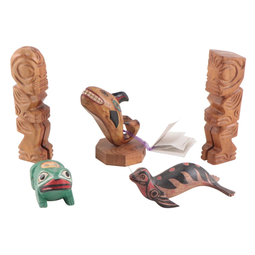 Alaskan and French Polynesian Carved Wood Sculptures