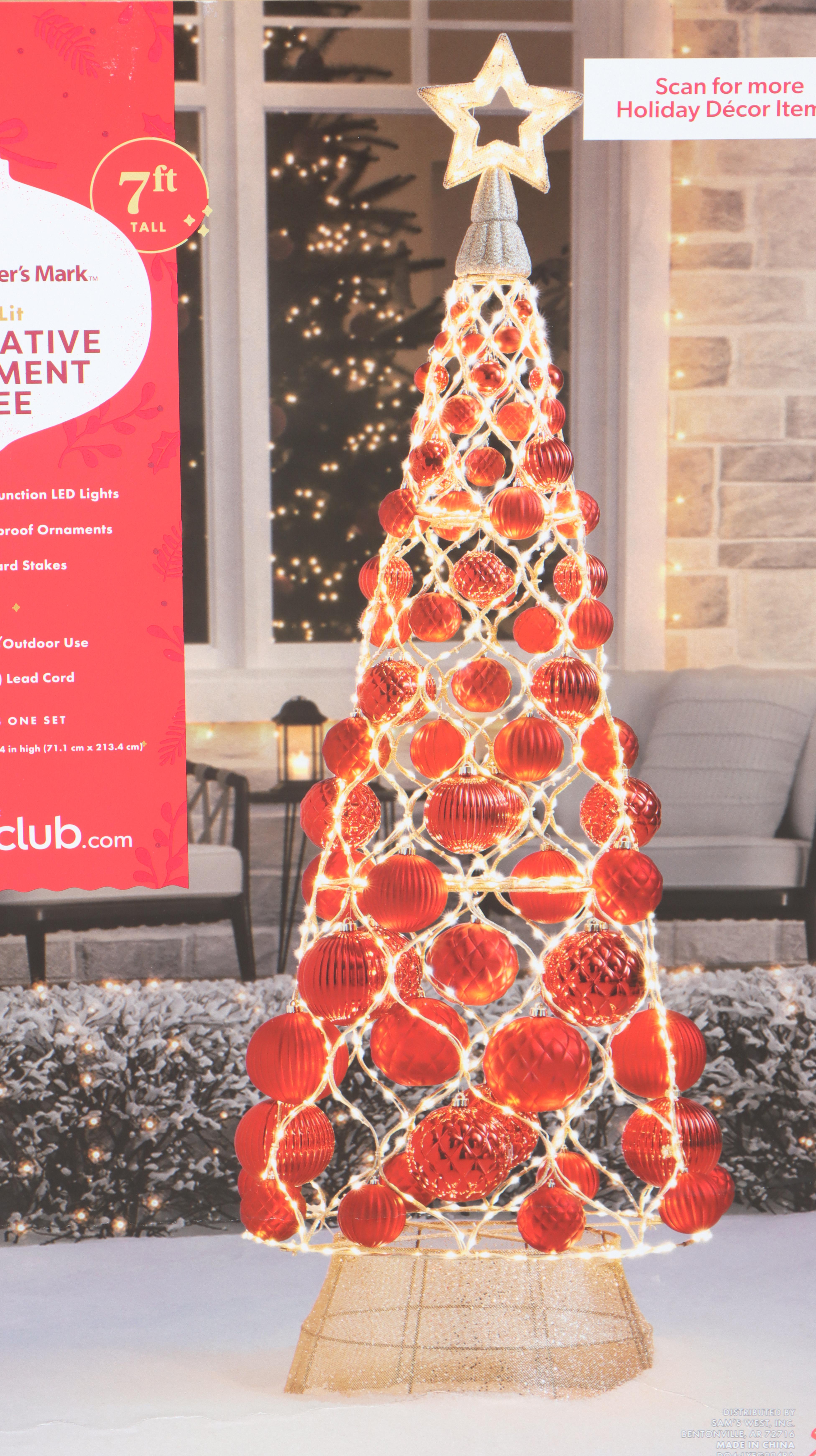 Member's Mark 7' Pre-Lit Decorative Ornament Tree in Red