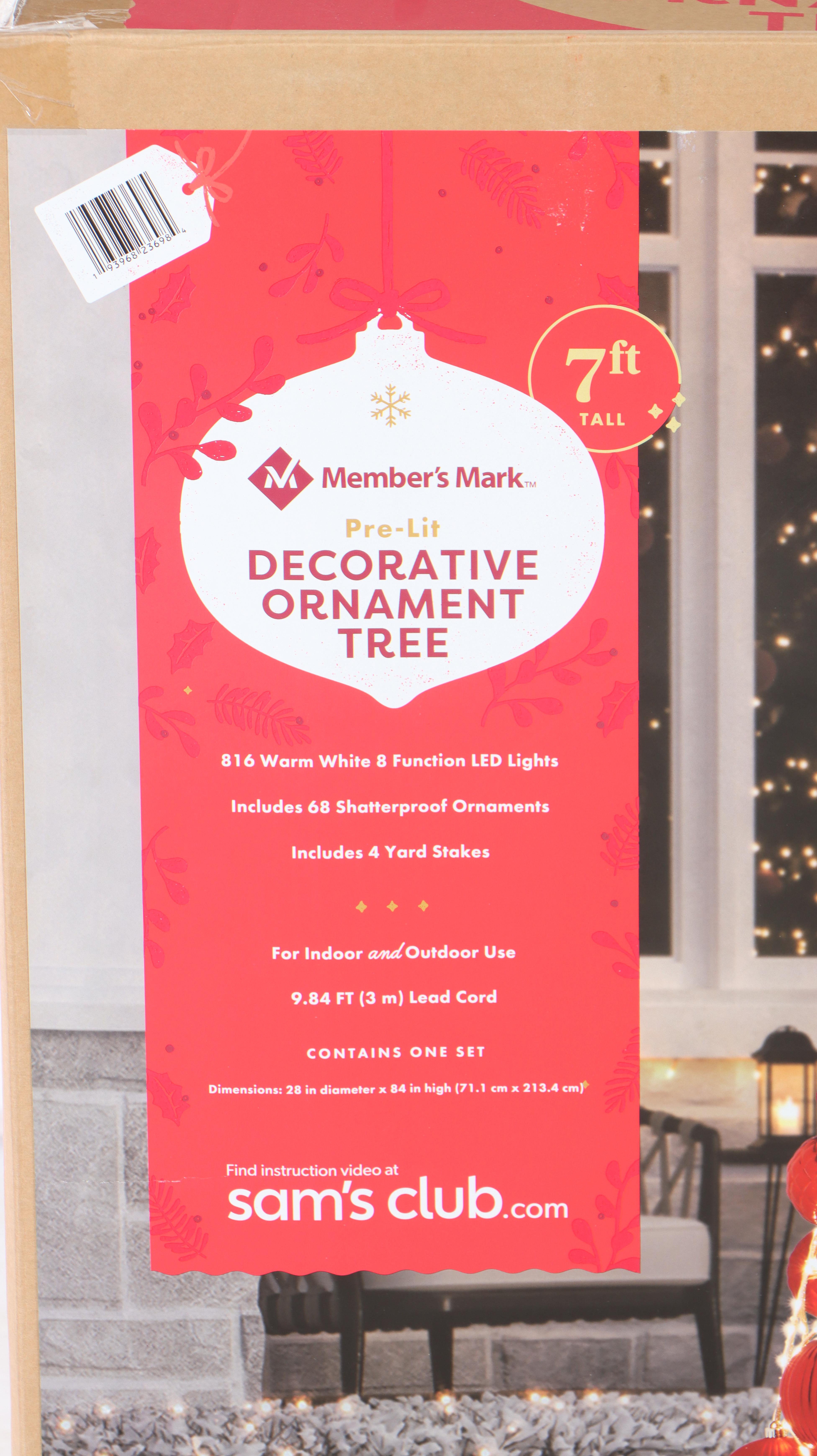 Member's Mark 7' Pre-Lit Decorative Ornament Tree in Red