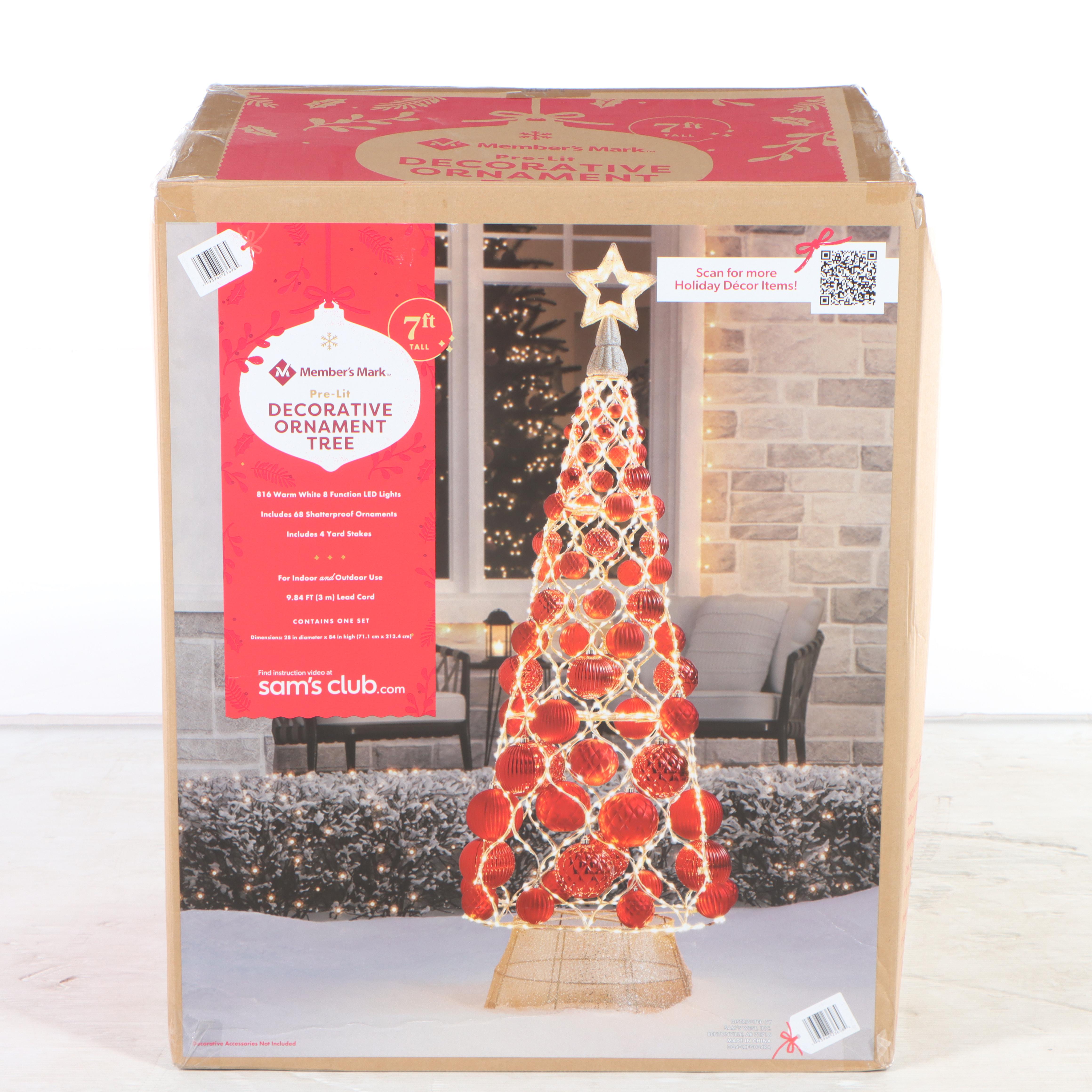 Member's Mark 7' Pre-Lit Decorative Ornament Tree in Red