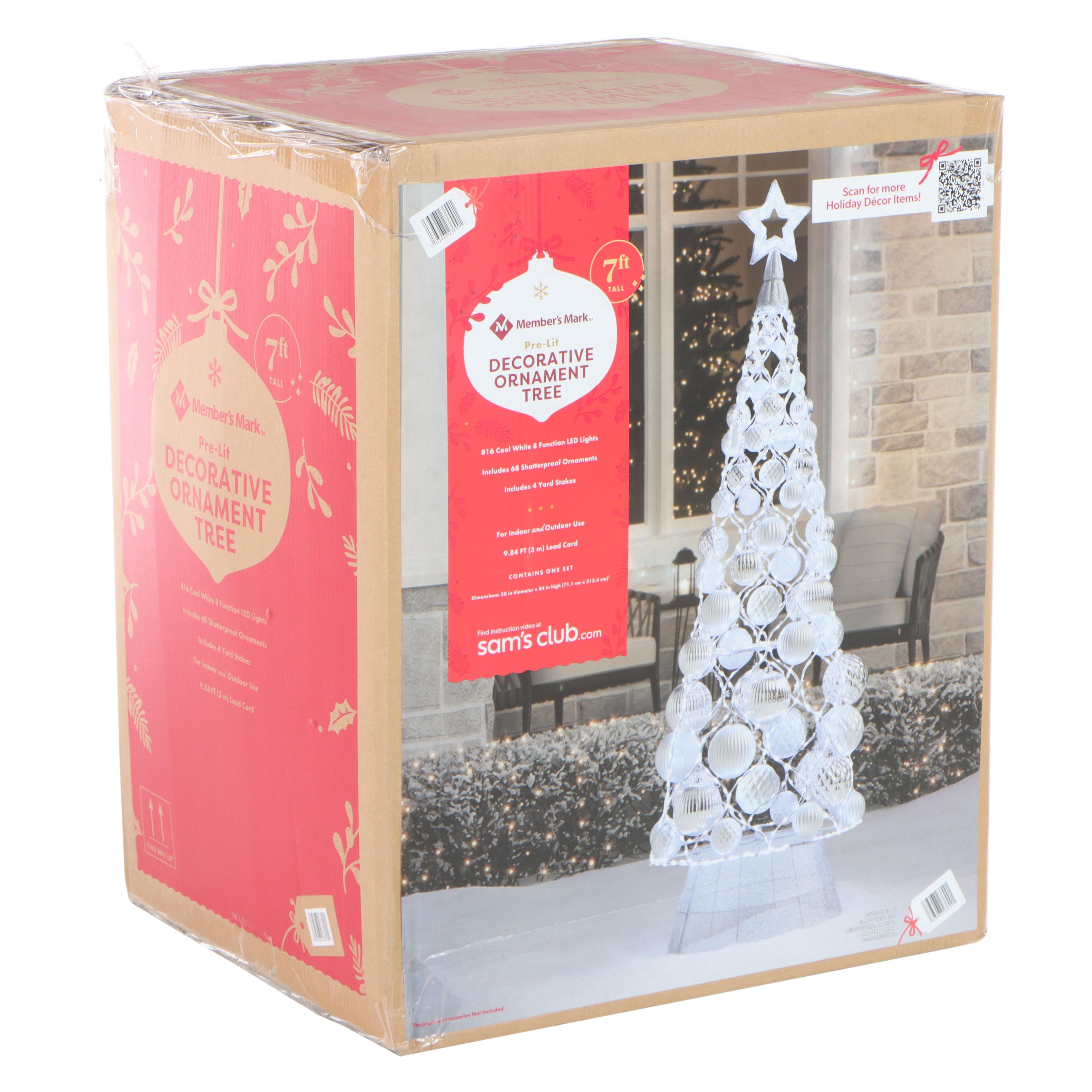 Member's Mark 7' PreLit Decorative Ornament Tree in White EBTH