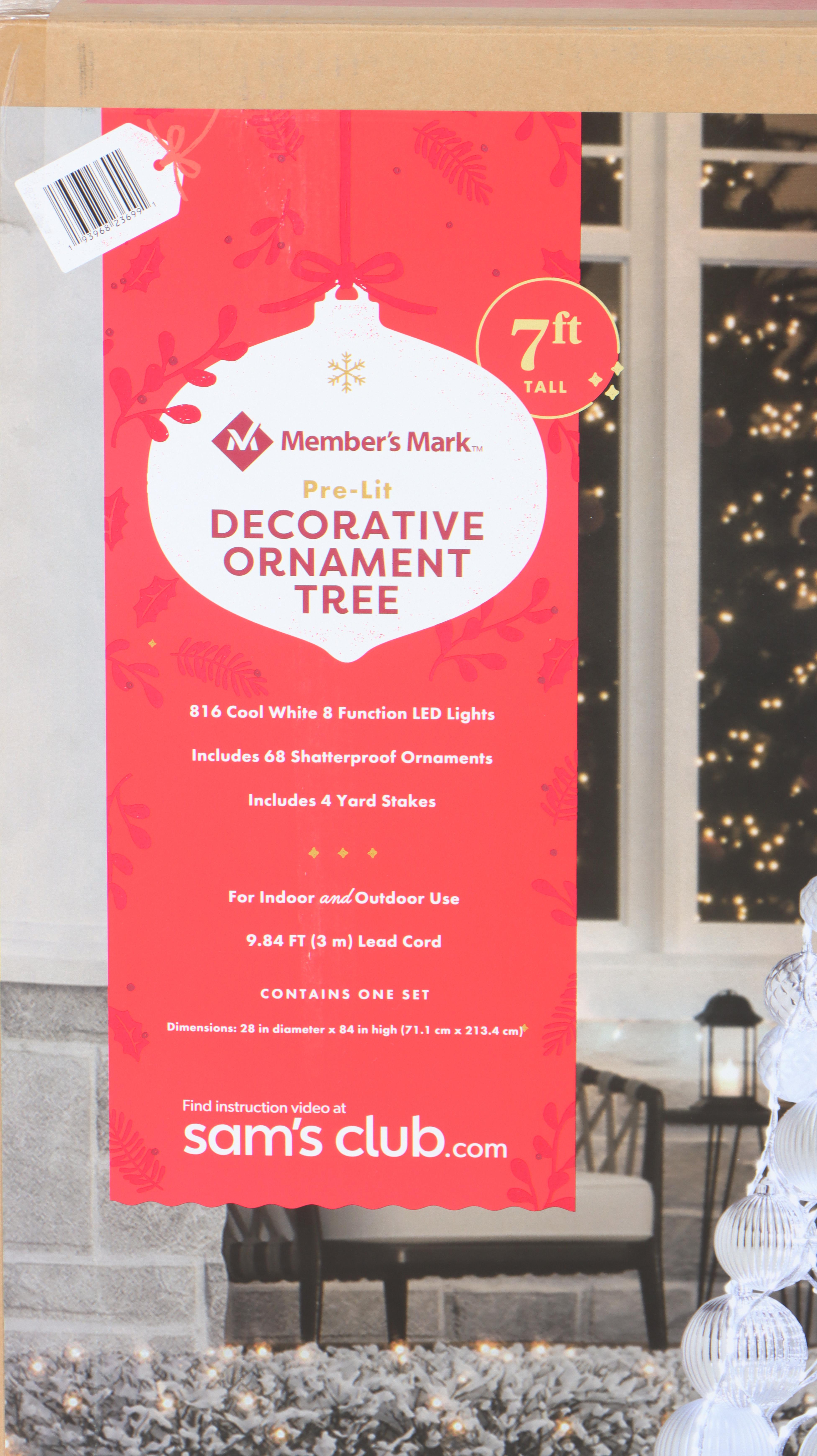 Member's Mark 7' Pre-Lit Decorative Ornament Tree in White