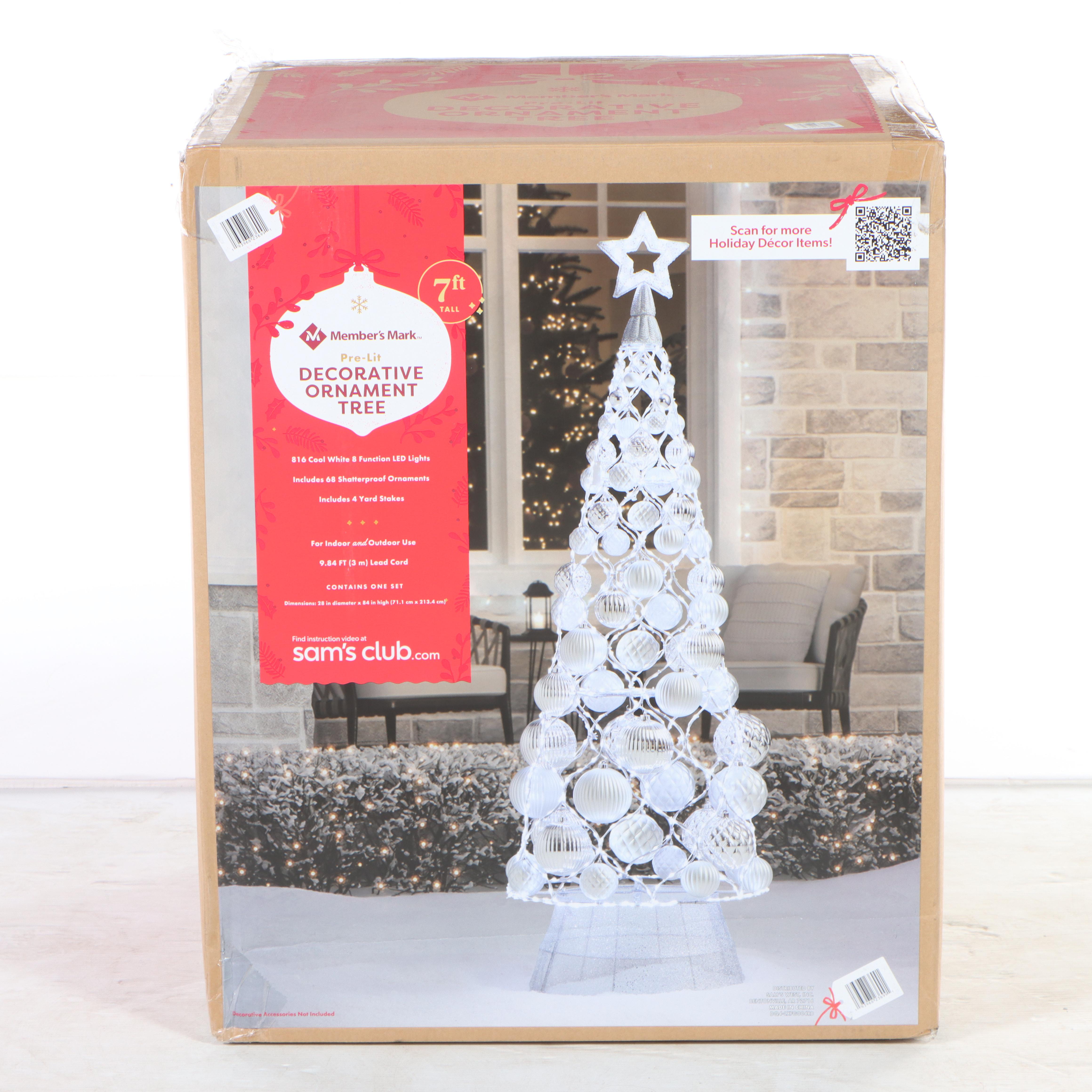 Member's Mark 7' Pre-Lit Decorative Ornament Tree in White