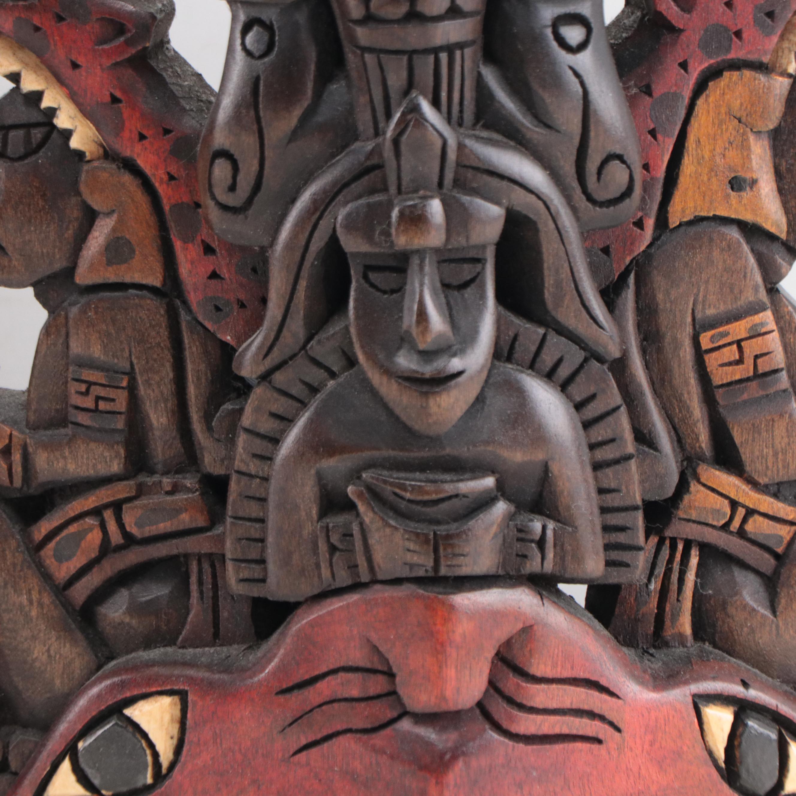 Mayan Style Pigment and Carved Wood Masks
