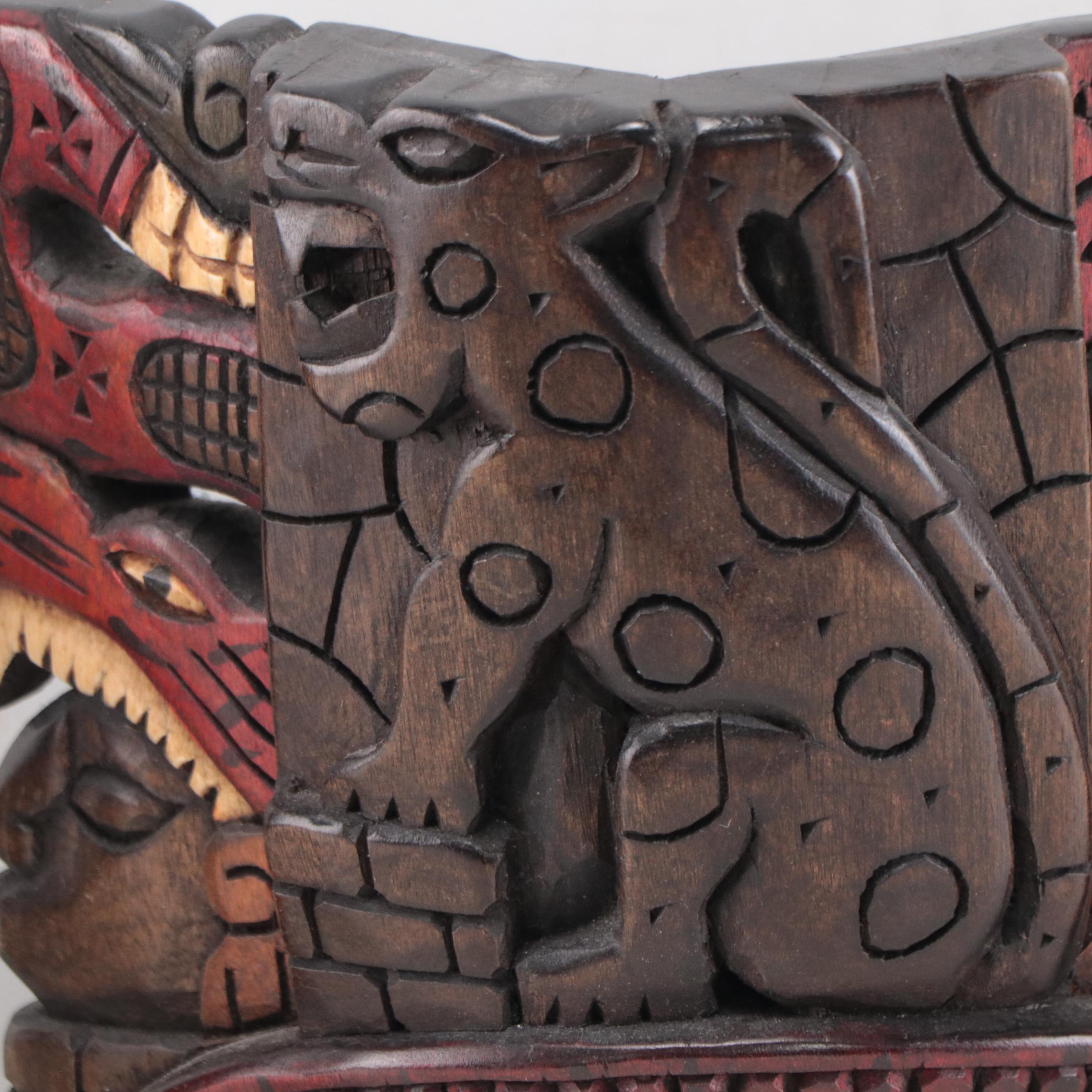 Mayan Style Pigment and Carved Wood Masks