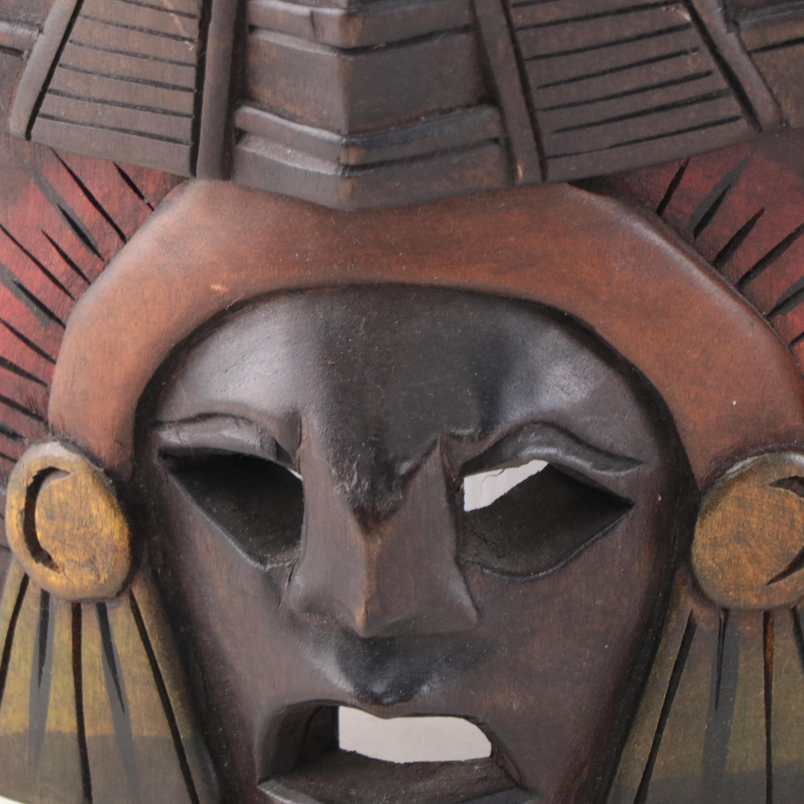 Mayan Style Pigment and Carved Wood Masks