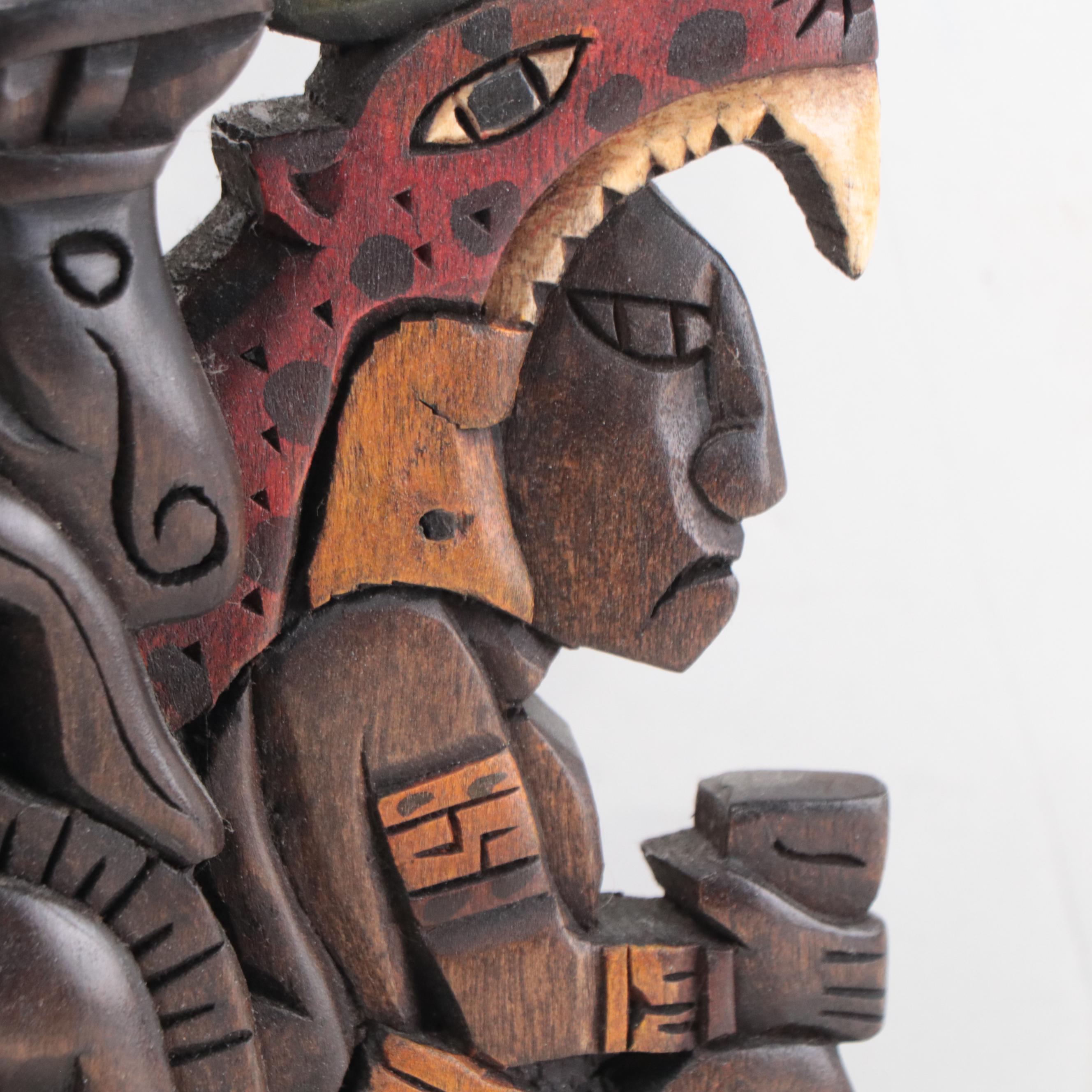 Mayan Style Pigment and Carved Wood Masks