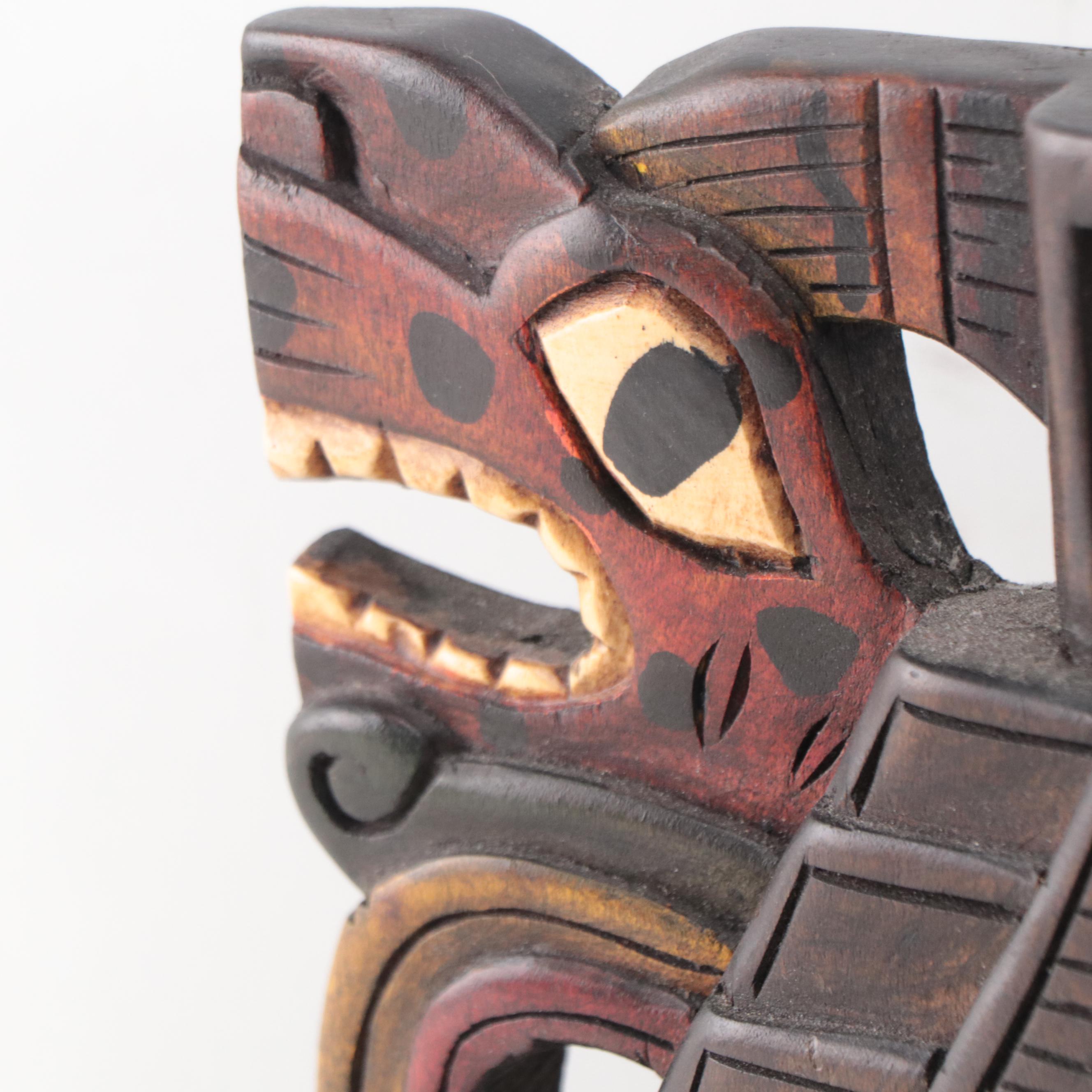 Mayan Style Pigment and Carved Wood Masks