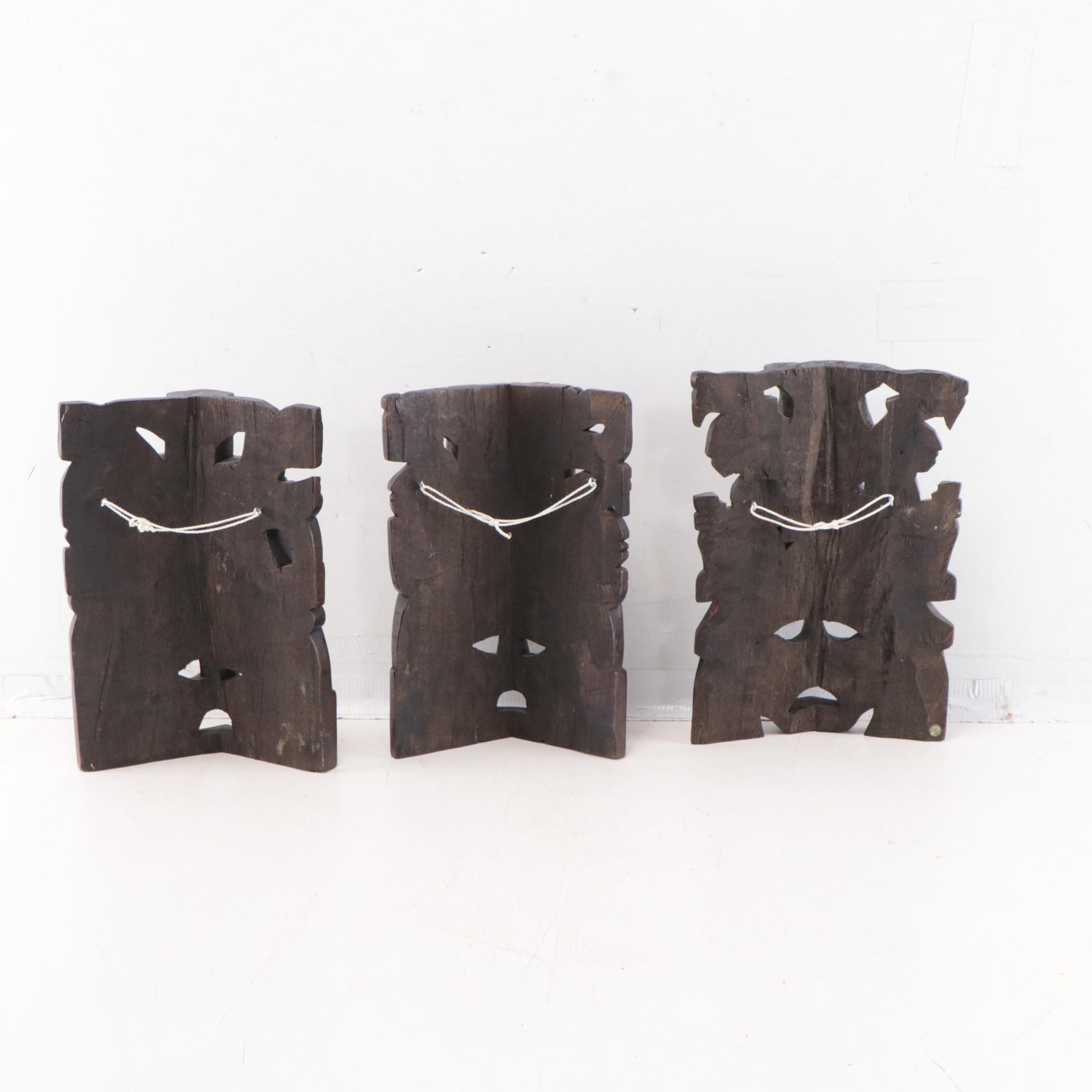 Mayan Style Pigment and Carved Wood Masks