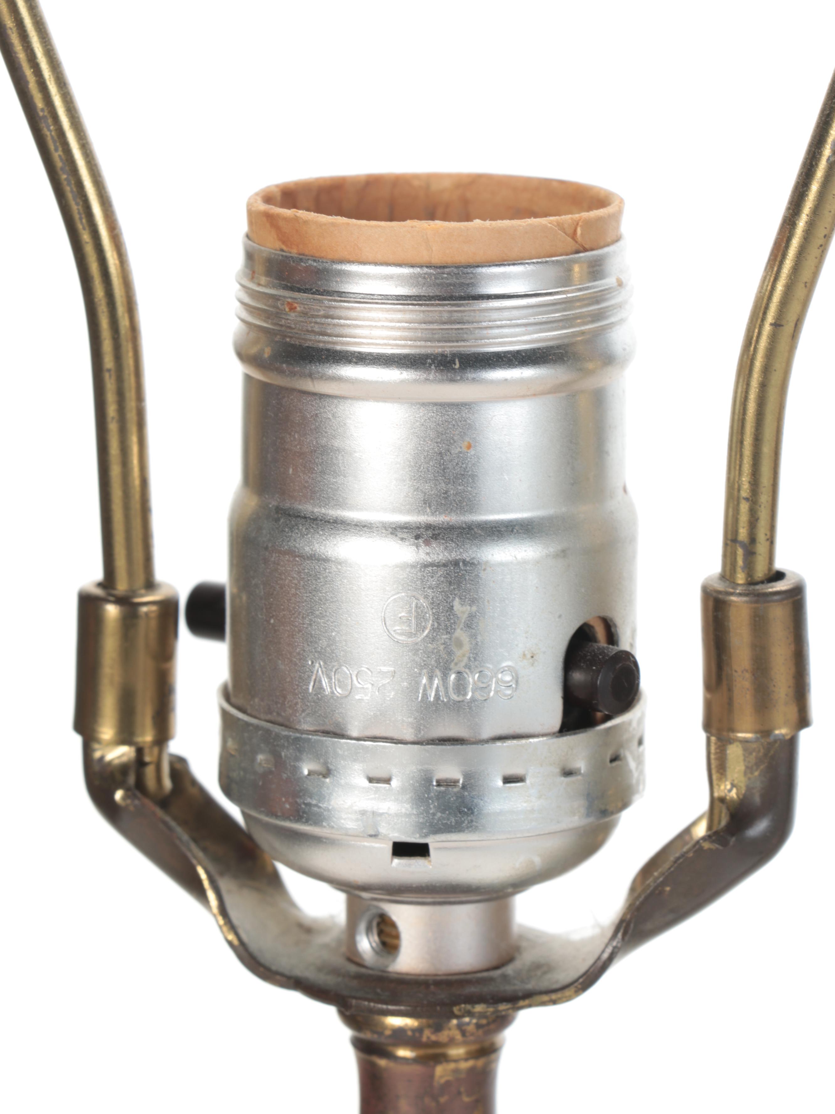 Pair of Milk Glass, Brass and Marble Table Lamps, Mid to Late 20th Century