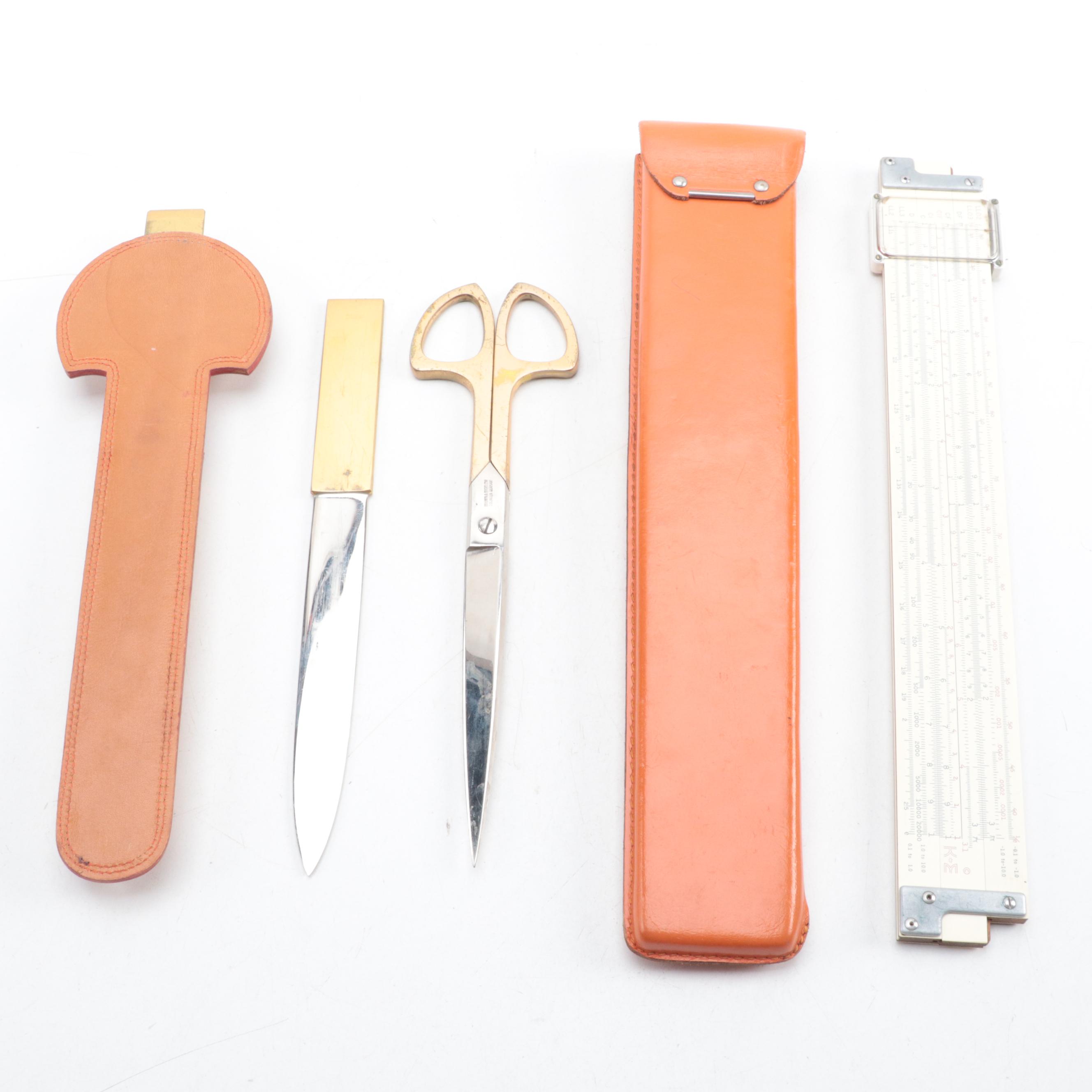 IKEA Articulated Art Model with Leather Sheathed Ruler and Scissor Set