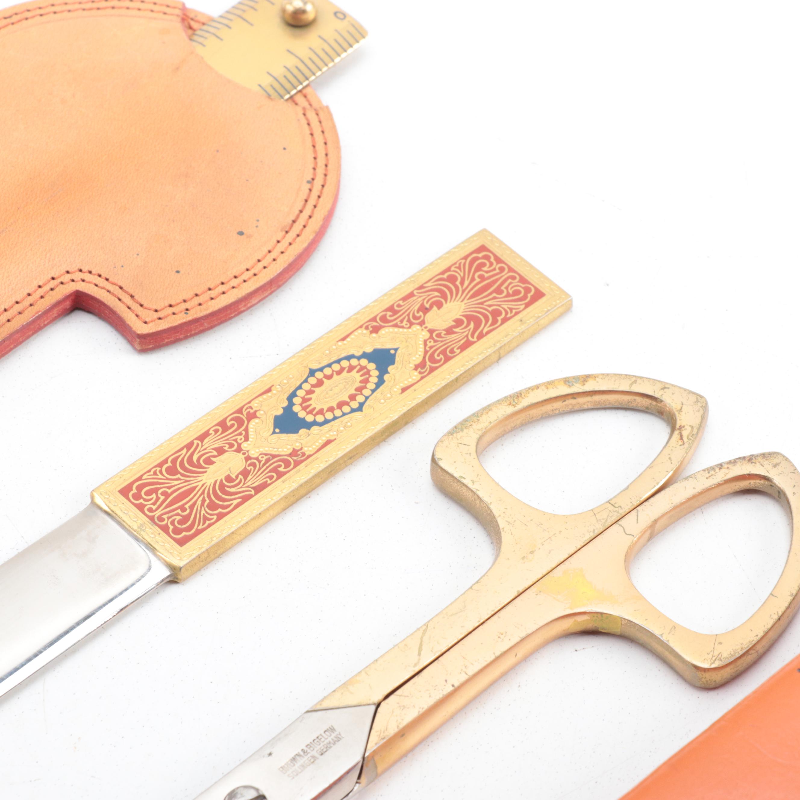 IKEA Articulated Art Model with Leather Sheathed Ruler and Scissor Set