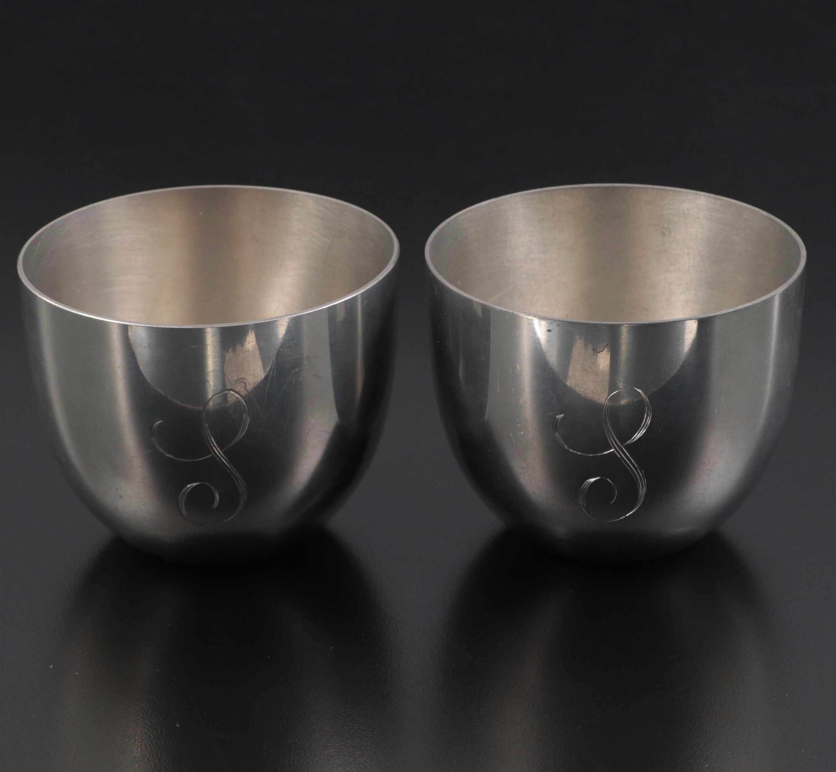 Stieff and Other Pewter Jefferson Cups with Stieff Pewter Footed Bowl