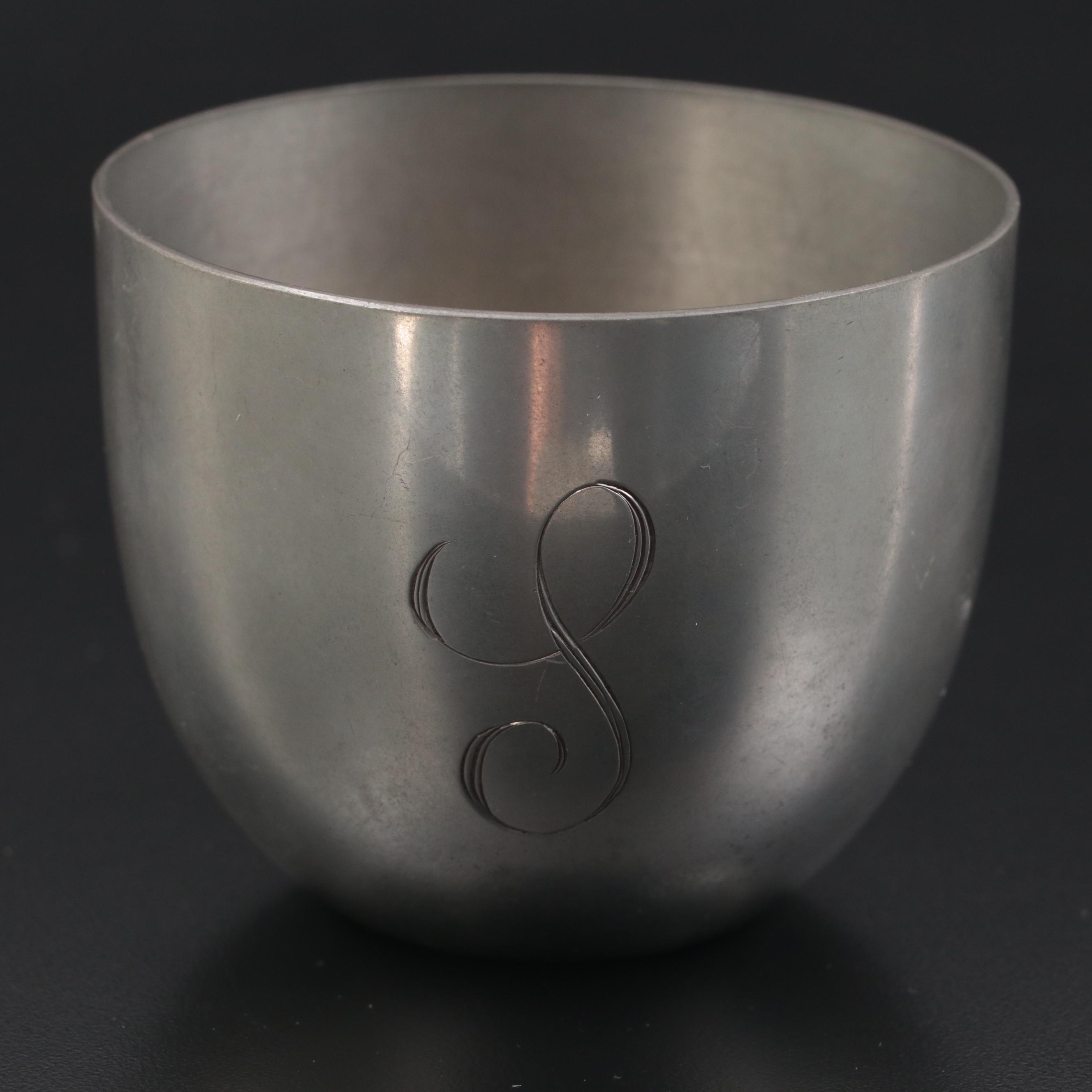 Stieff and Other Pewter Jefferson Cups with Stieff Pewter Footed Bowl