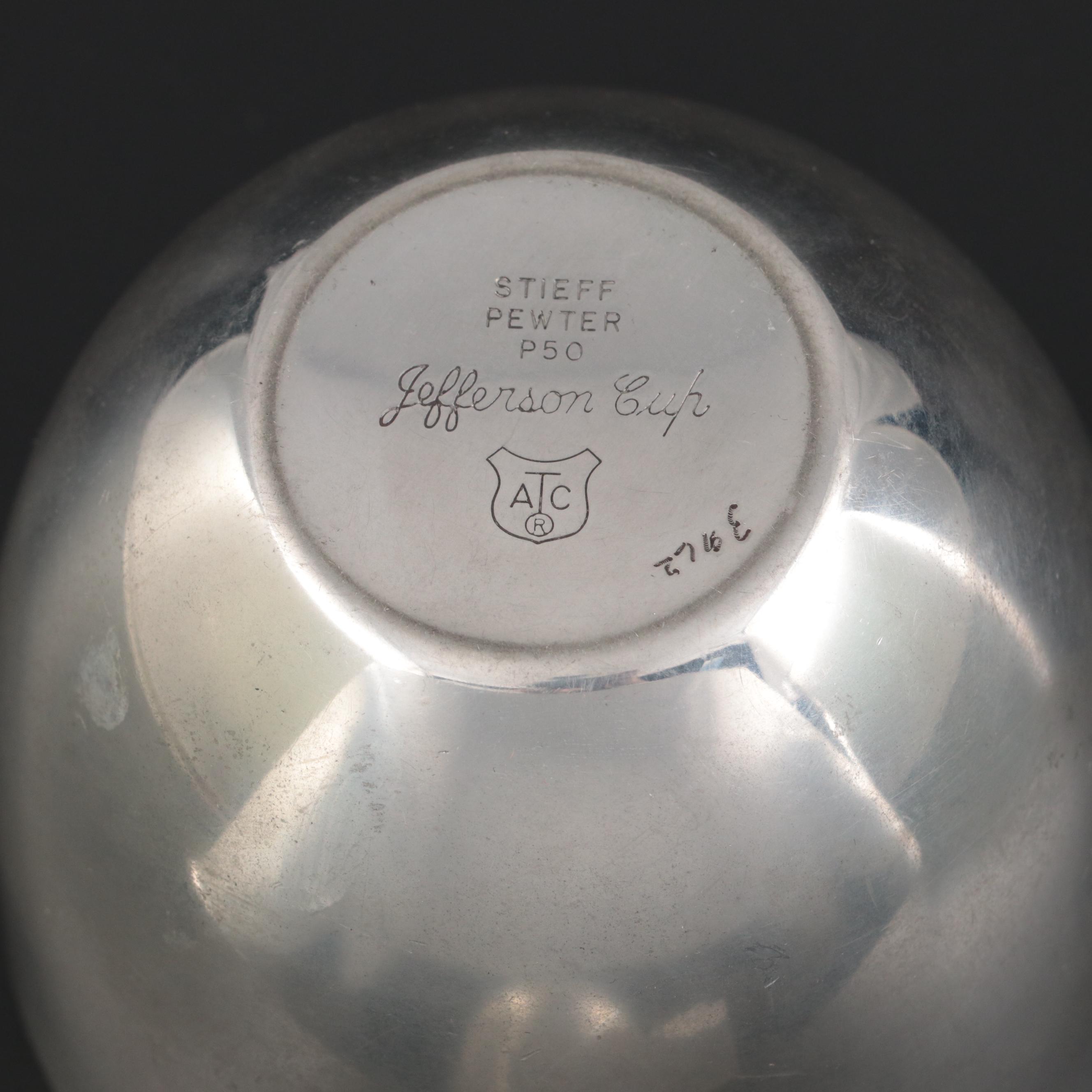 Stieff and Other Pewter Jefferson Cups with Stieff Pewter Footed Bowl