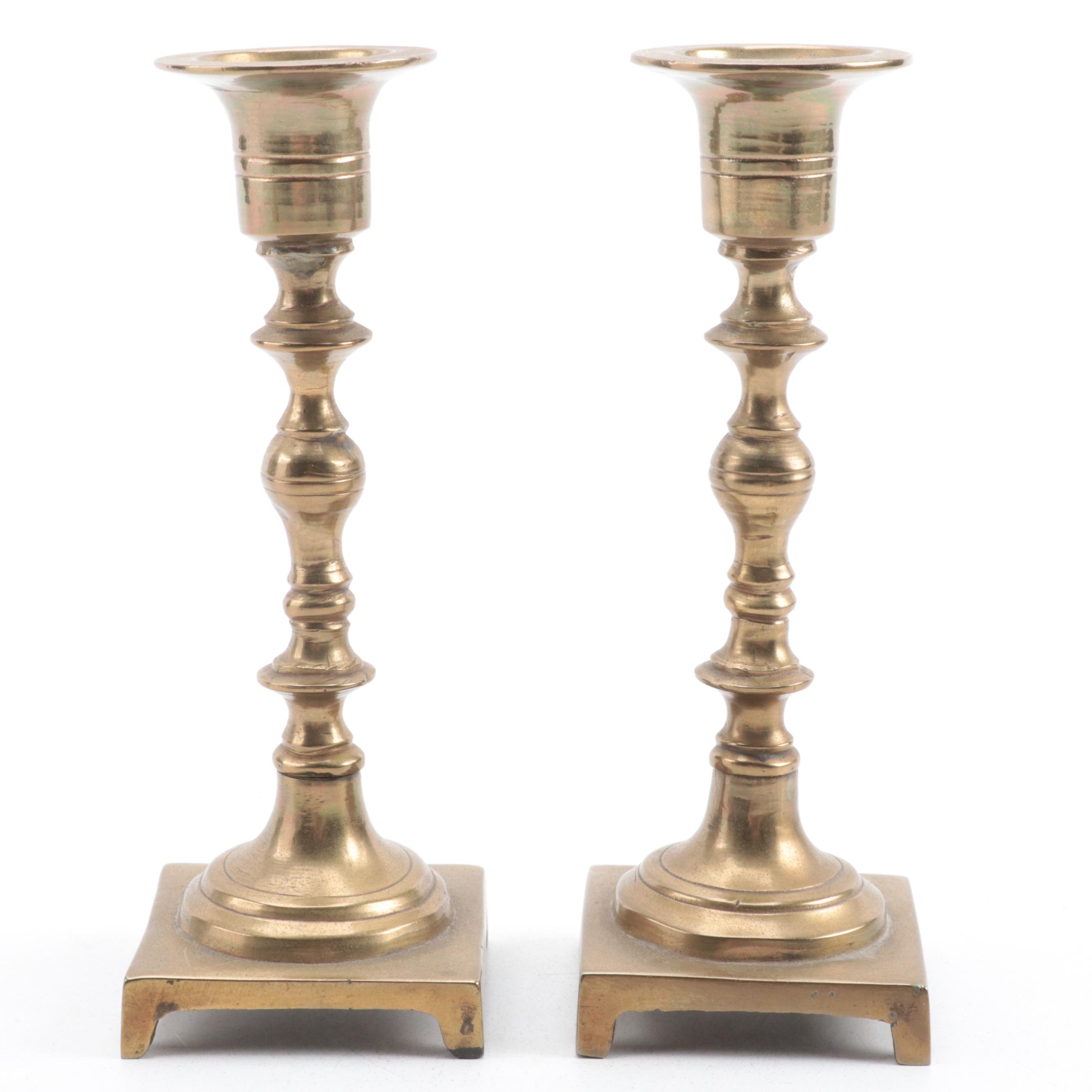 Brass Two Light Adjustable Candelabra with Other Candlesticks and Décor