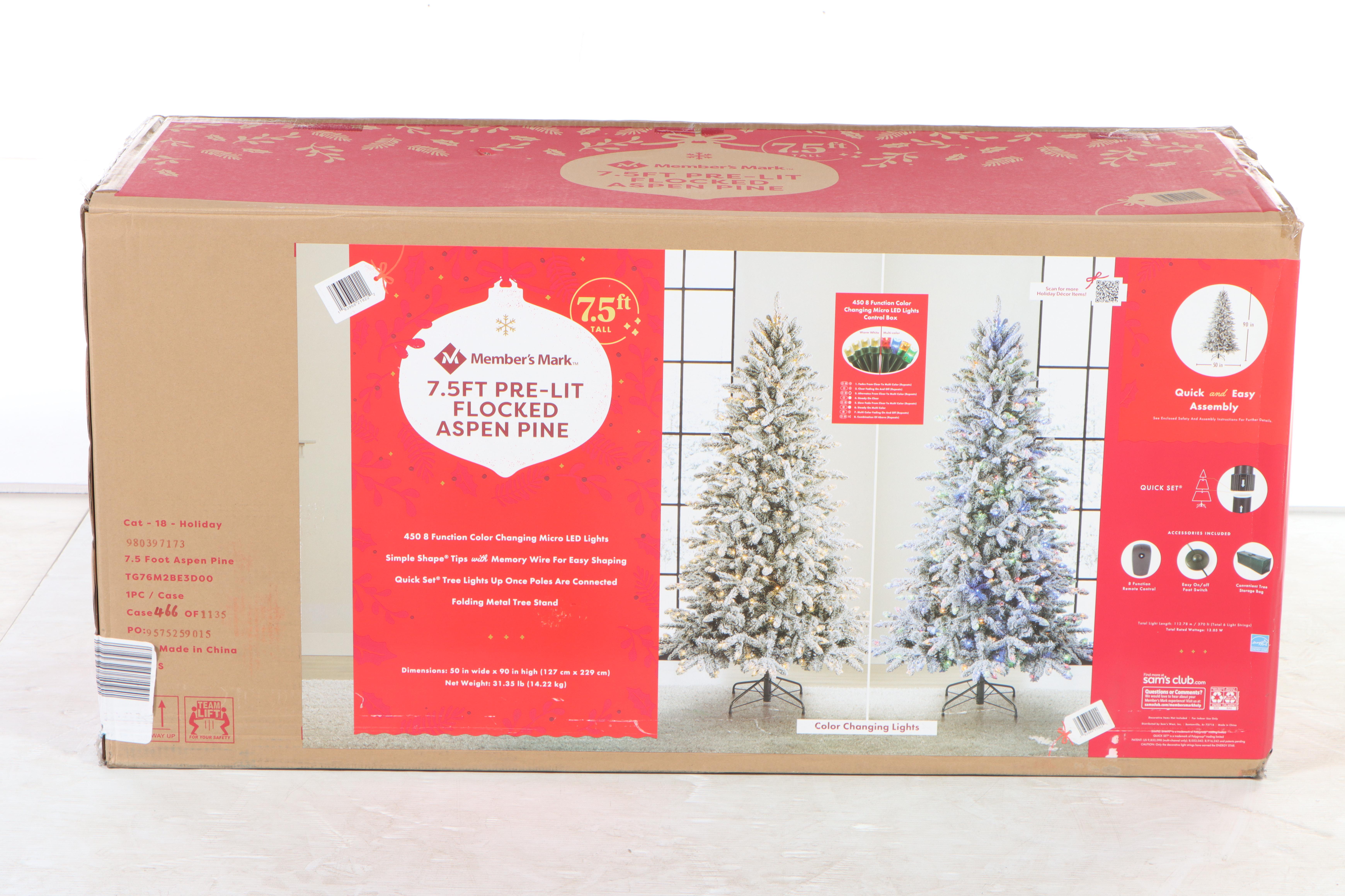 Member's Mark 7'6 Pre-Lit Flocked Aspen Artificial Christmas Tree