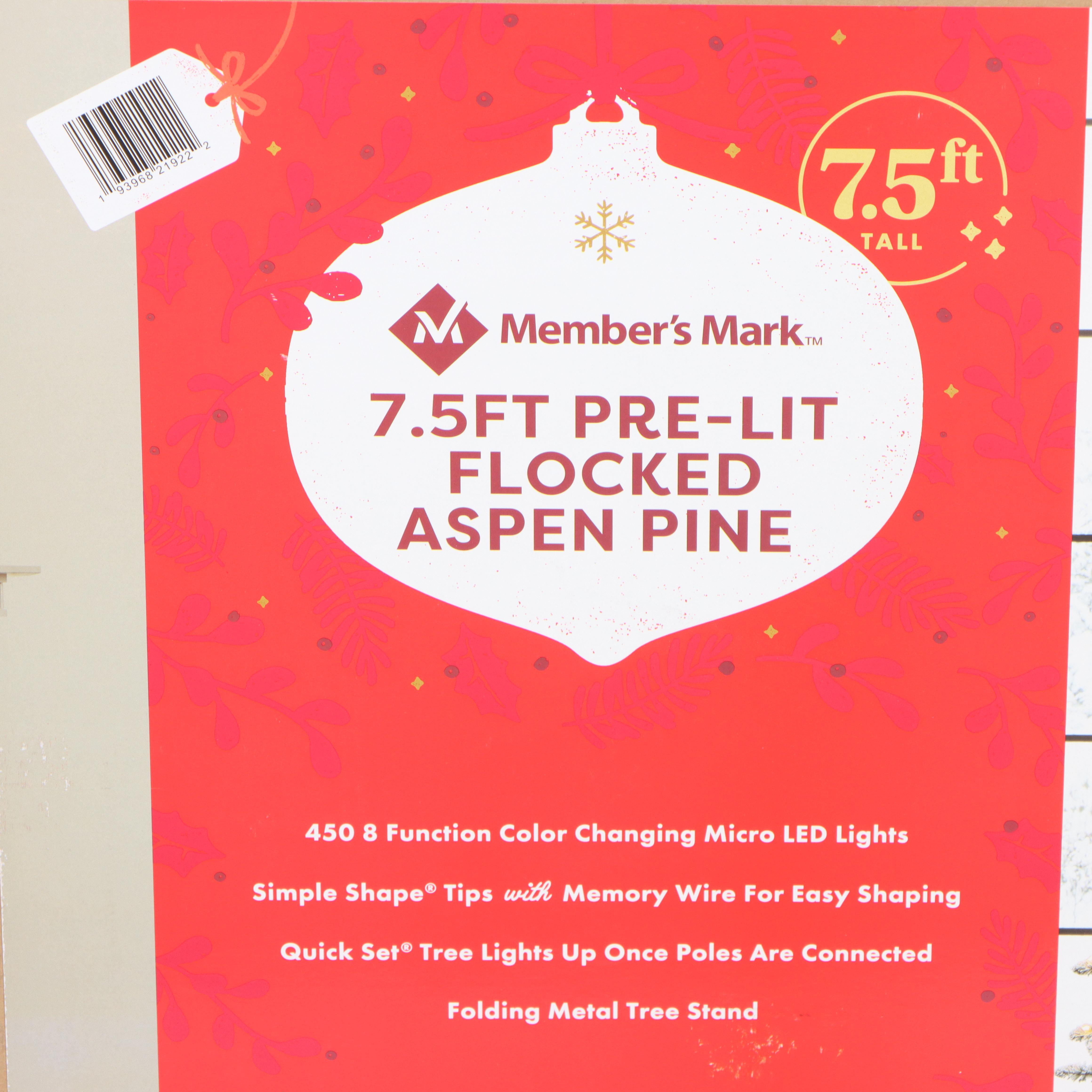Member's Mark 7'6 Pre-Lit Flocked Aspen Artificial Christmas Tree