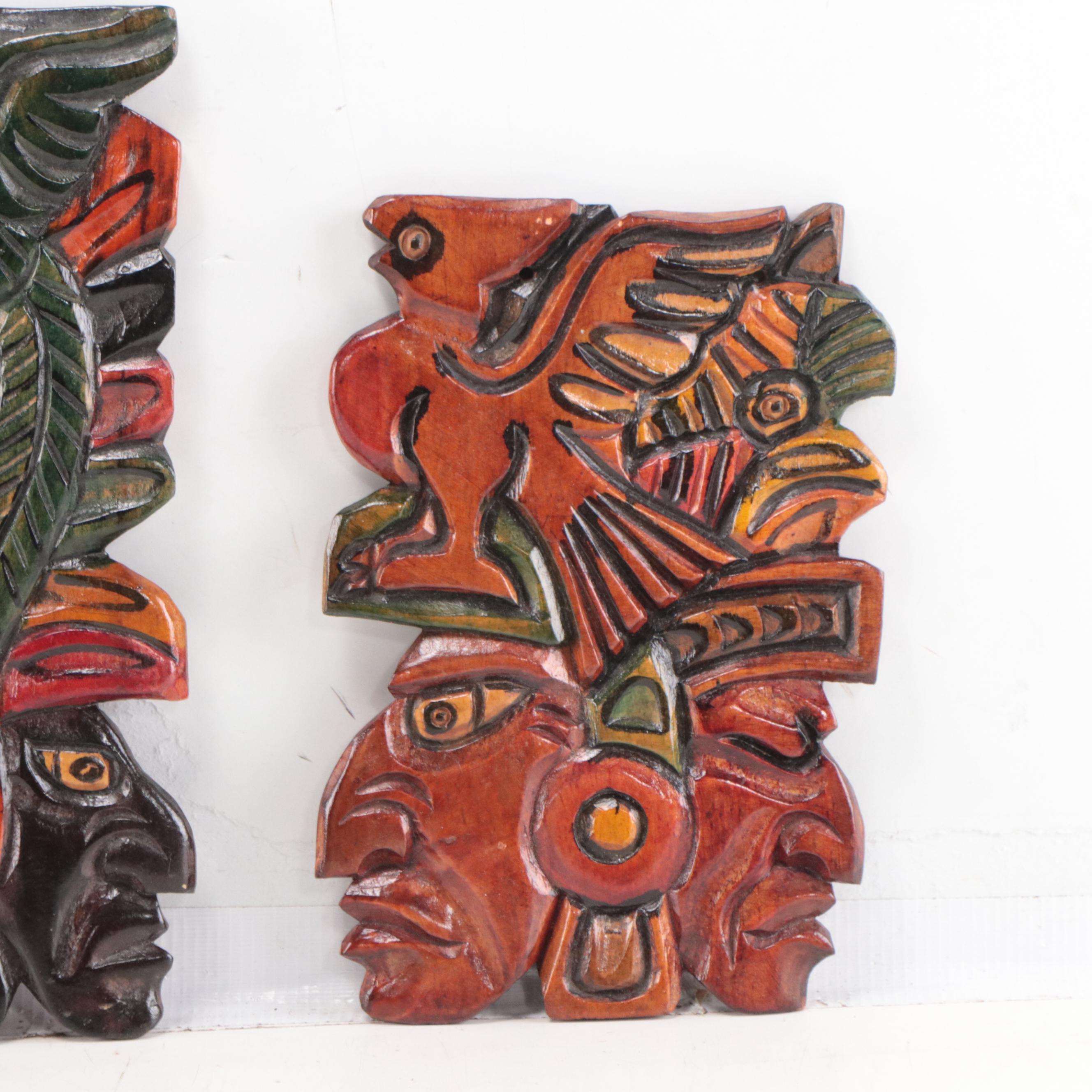 Mayan Style Carved Wood Sculptural Wall Hangings