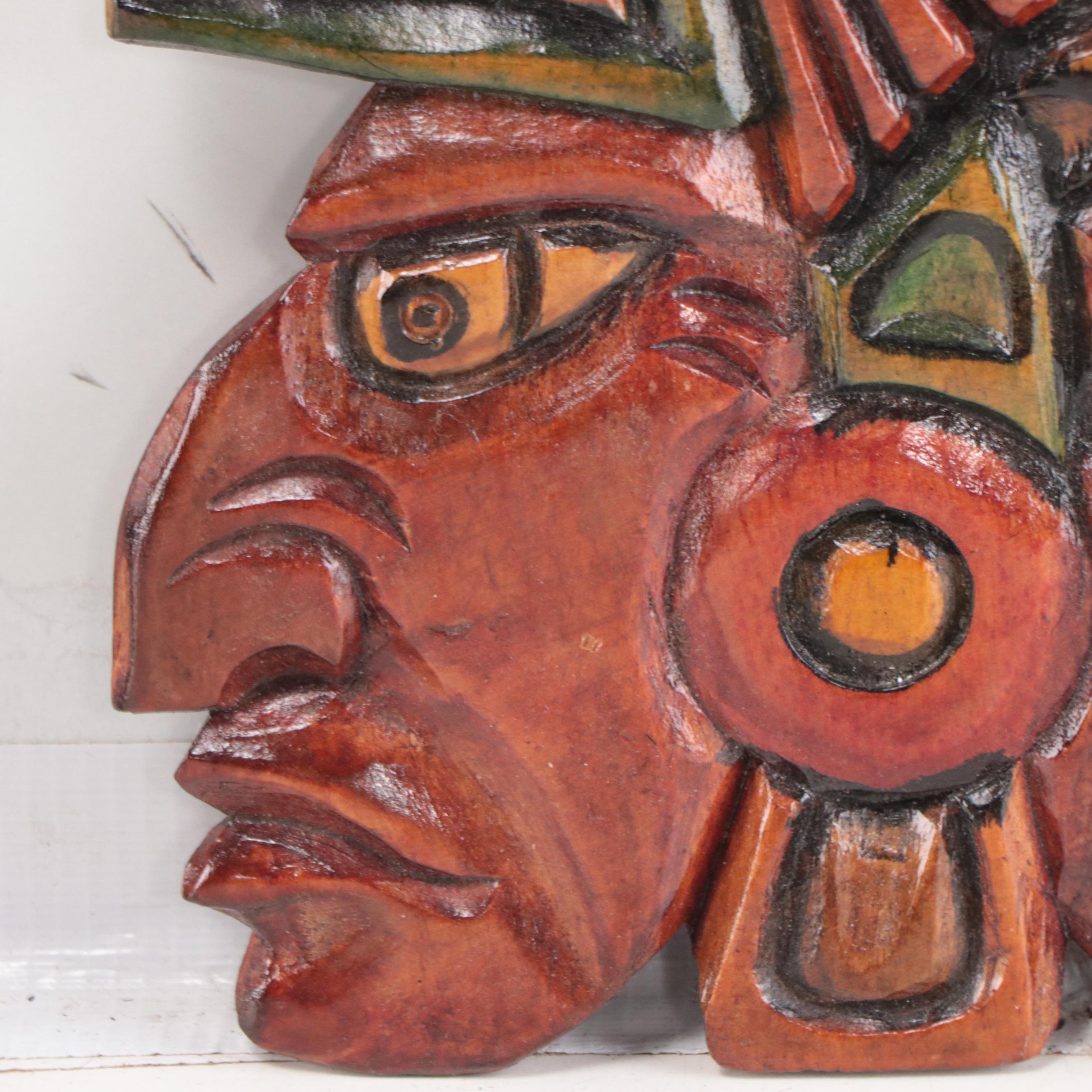 Mayan Style Carved Wood Sculptural Wall Hangings