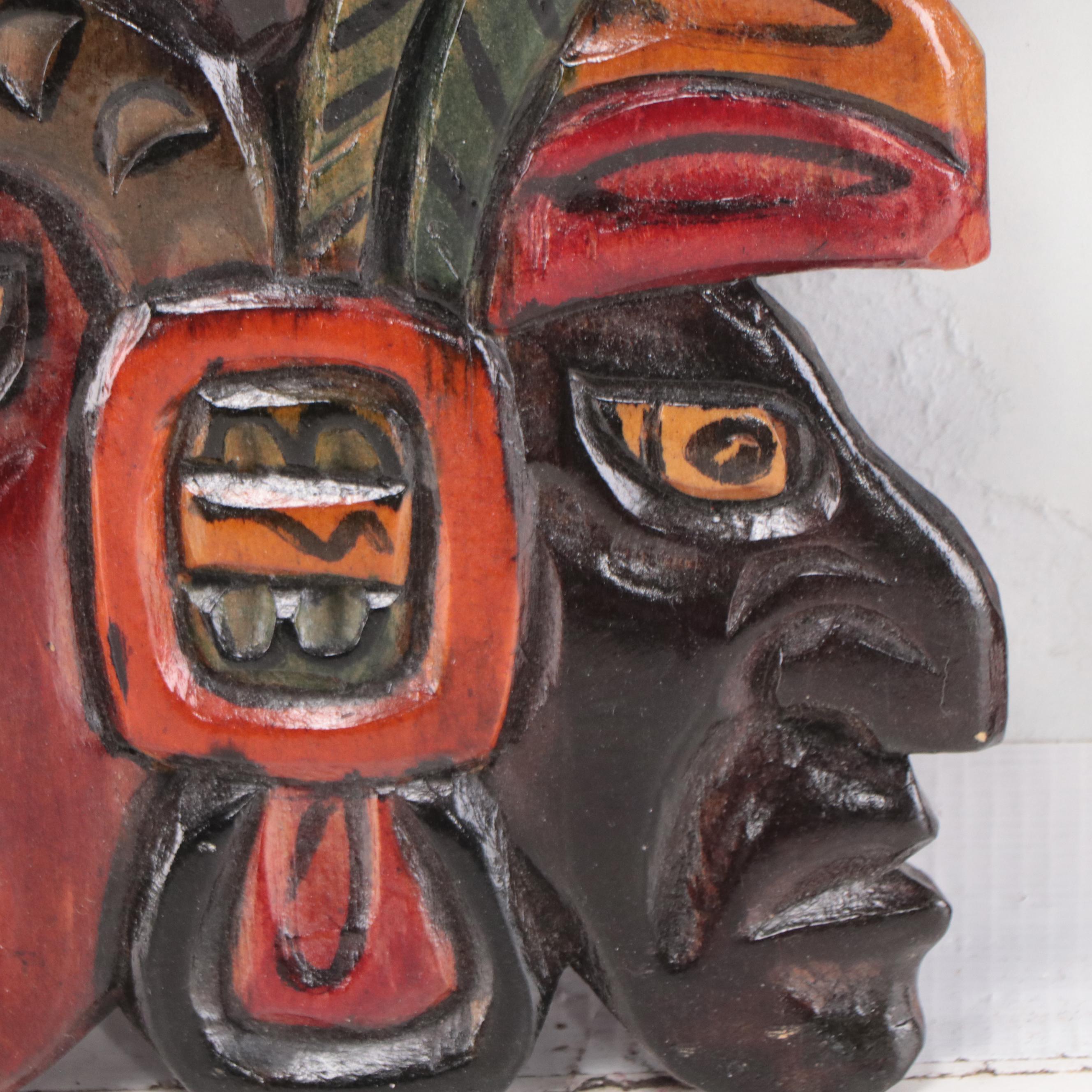 Mayan Style Carved Wood Sculptural Wall Hangings