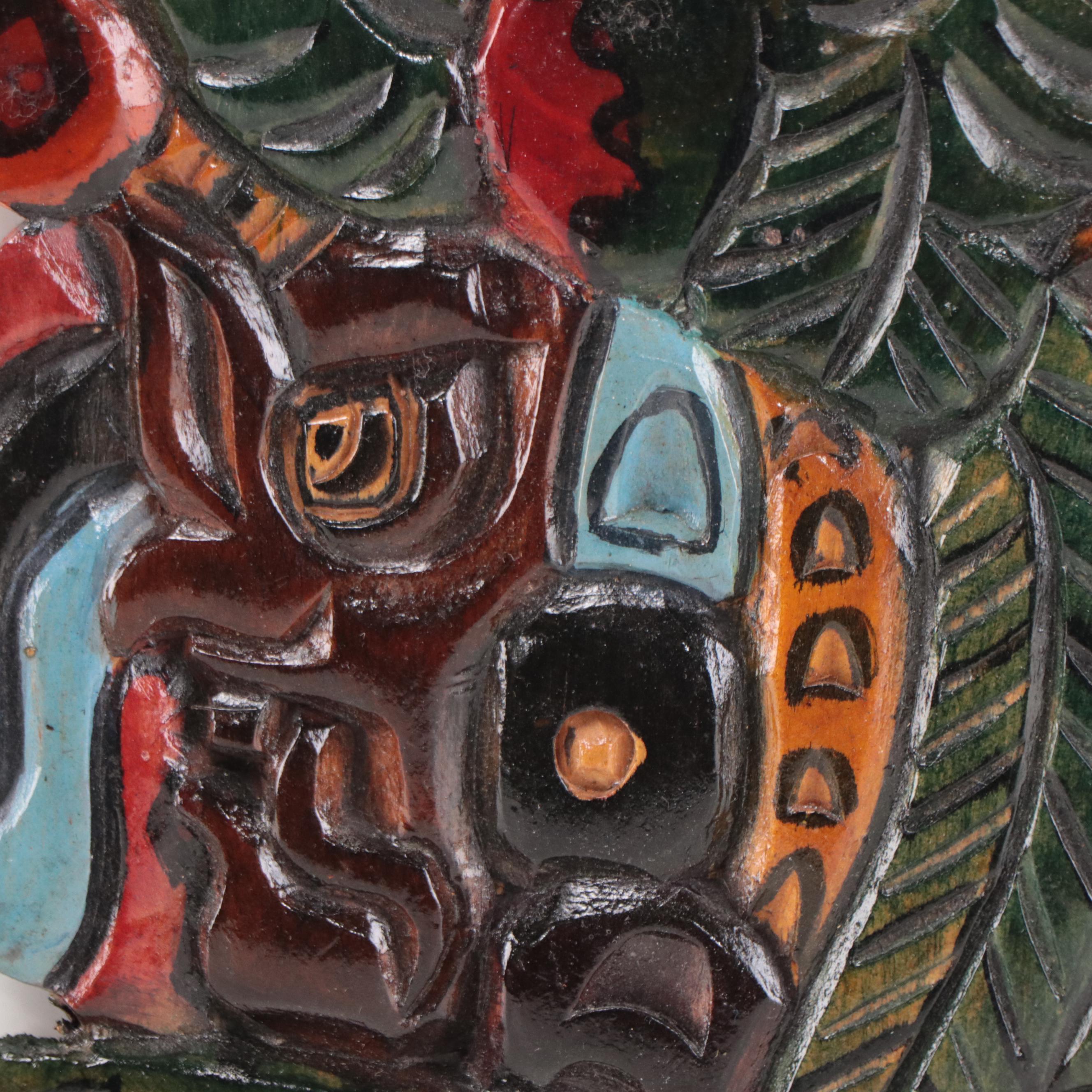 Mayan Style Carved Wood Sculptural Wall Hangings