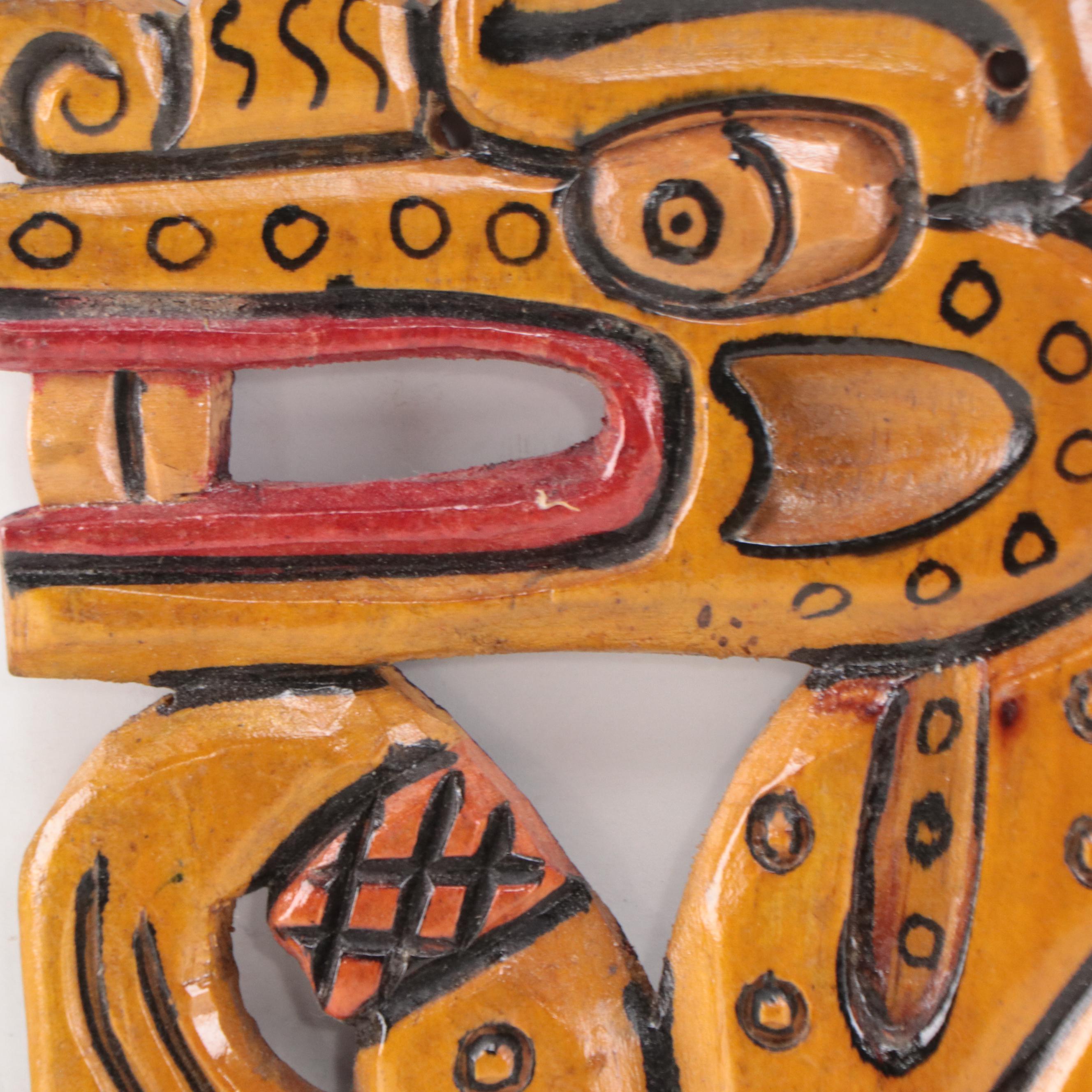 Mayan Style Carved Wood Sculptural Wall Hangings