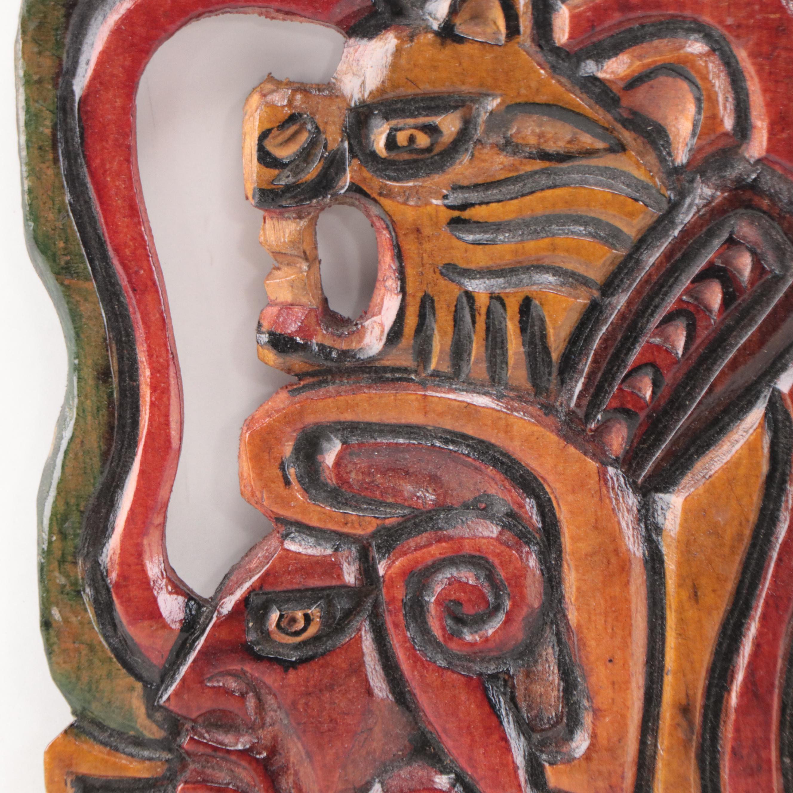Mayan Style Carved Wood Sculptural Wall Hangings