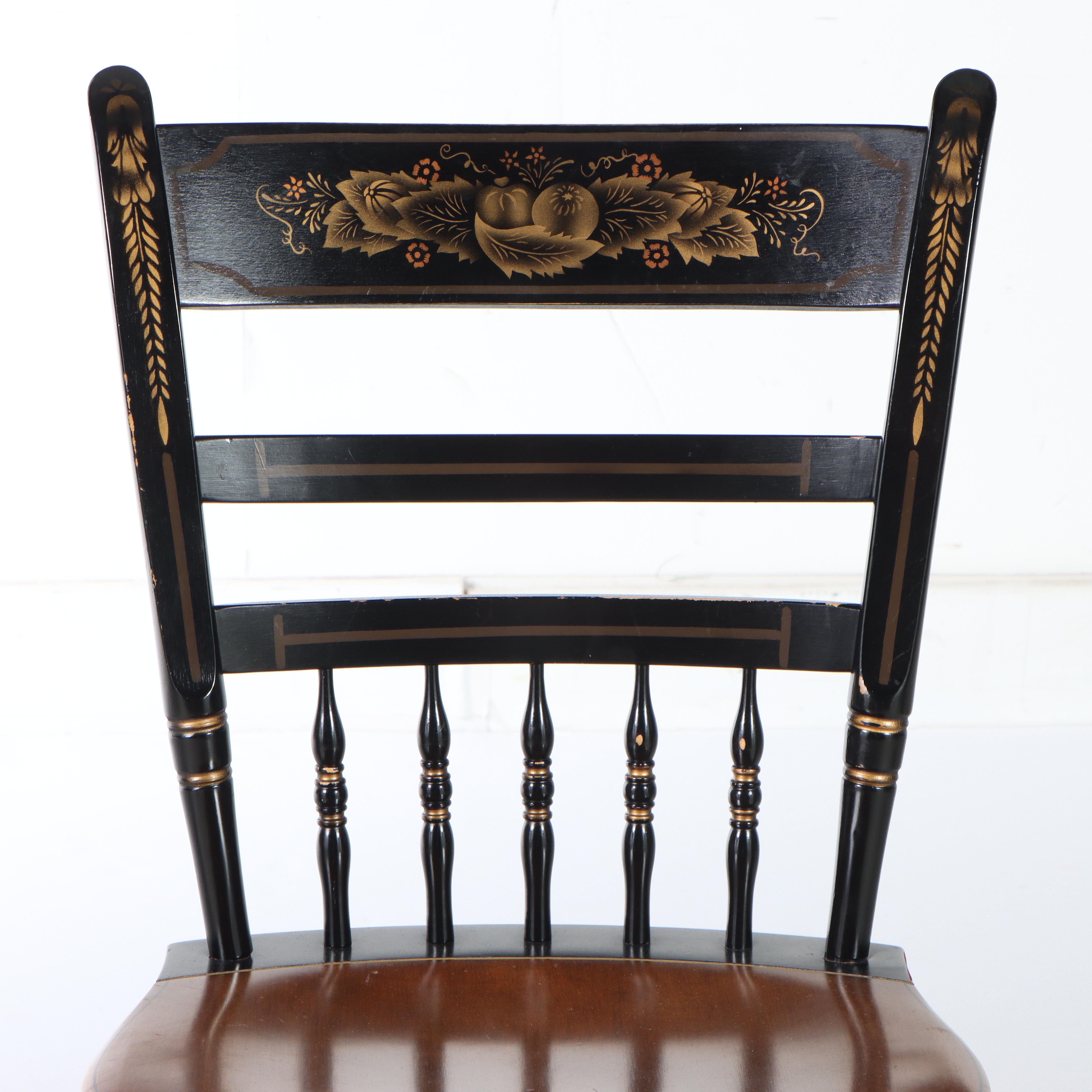 Pair of L. Hitchcock "Fancy" Side Chairs Plus Cherrywood Side Table