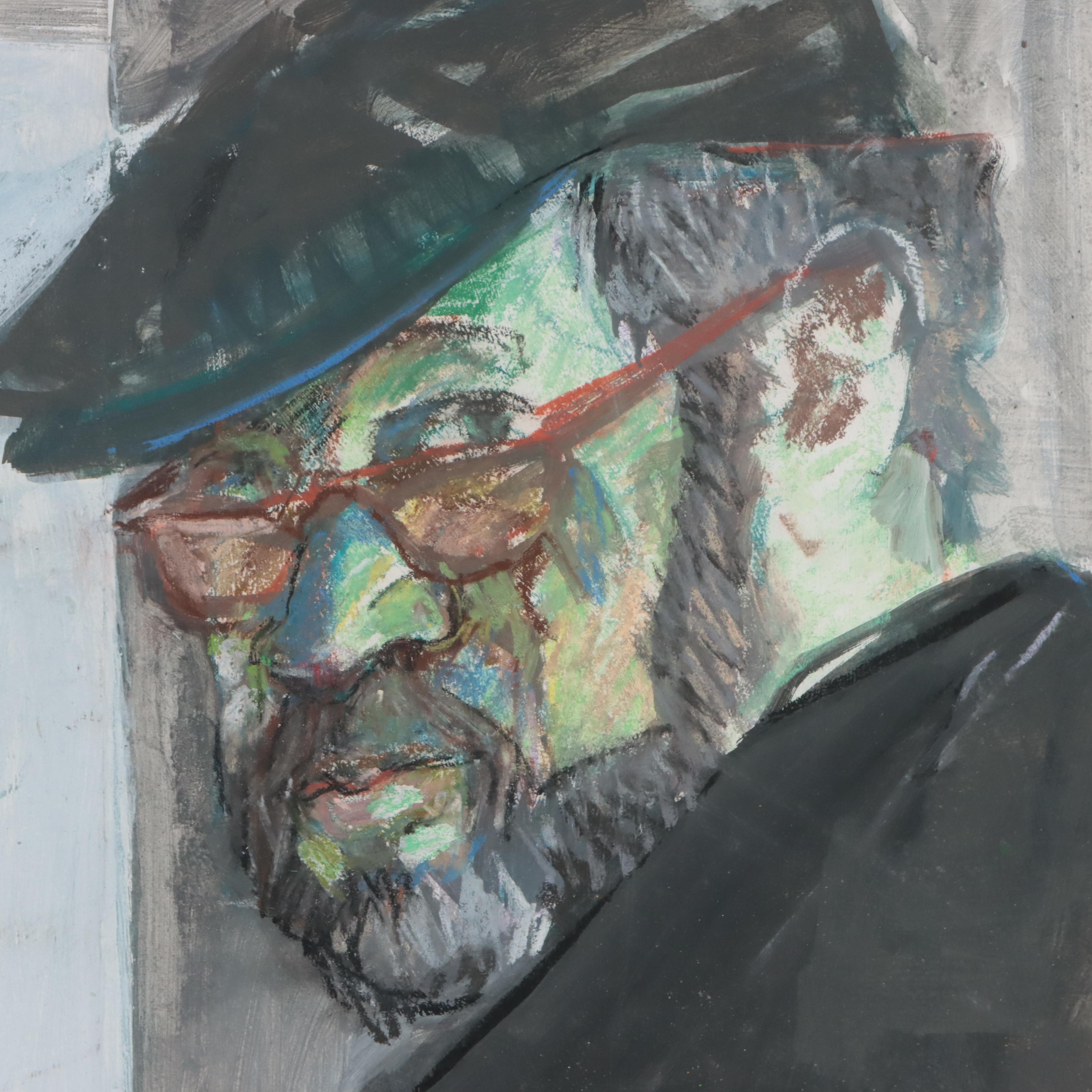 Morton Dimondstein Portrait Mixed Media Painting, 1980
