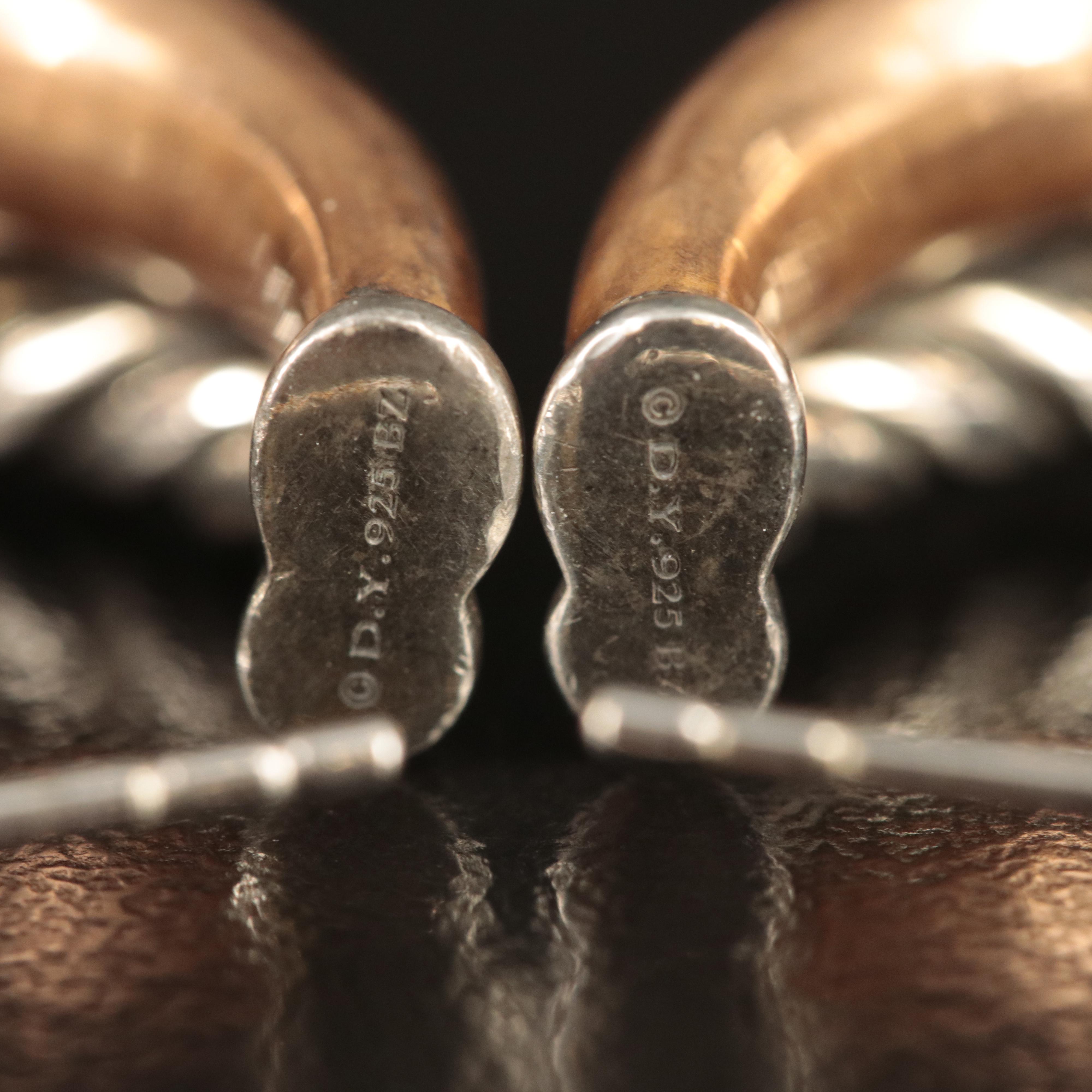 David Yurman Sterling and Bronze Diamond Hoop Earrings