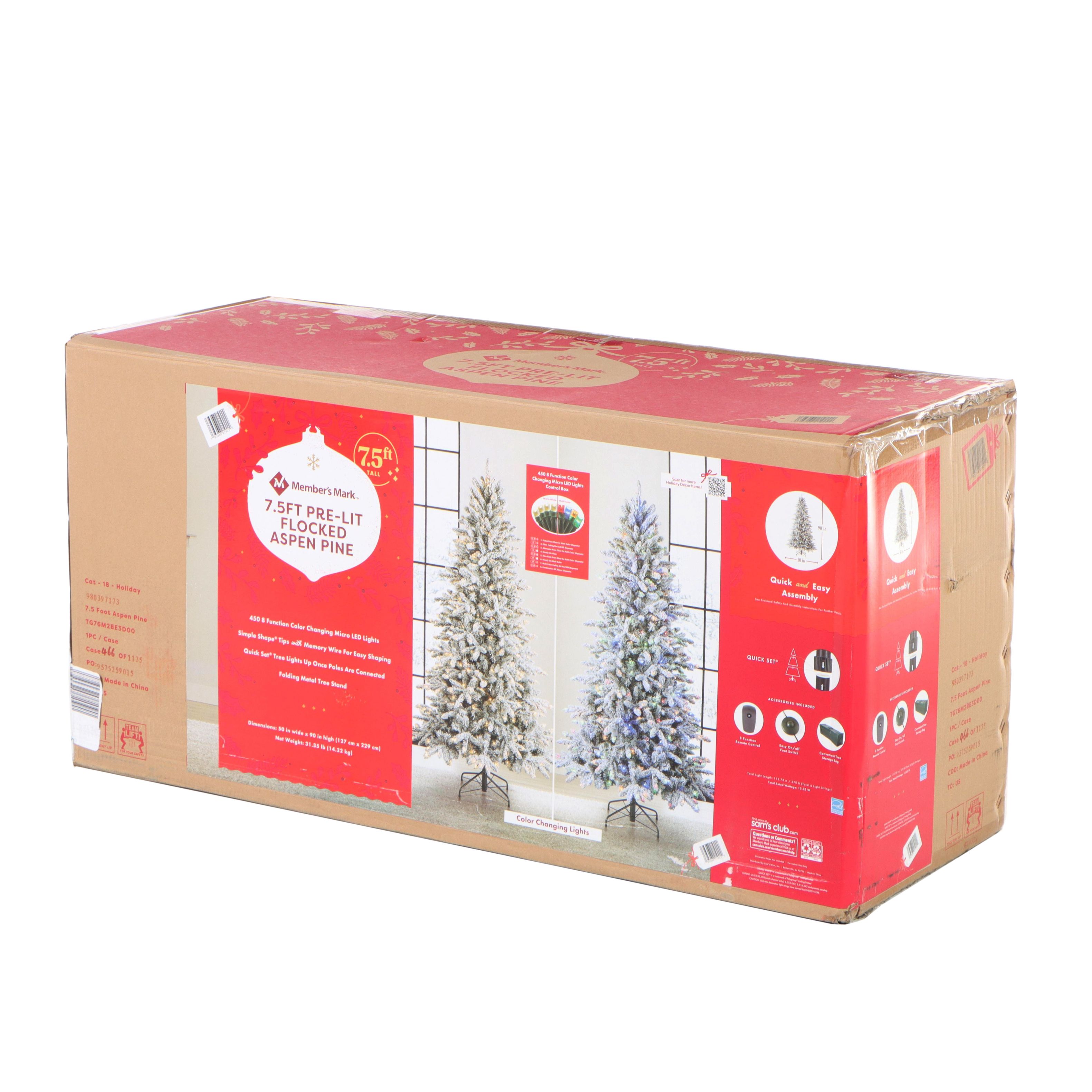 Member's Mark 7'6 Pre-Lit Flocked Aspen Artificial Christmas Tree