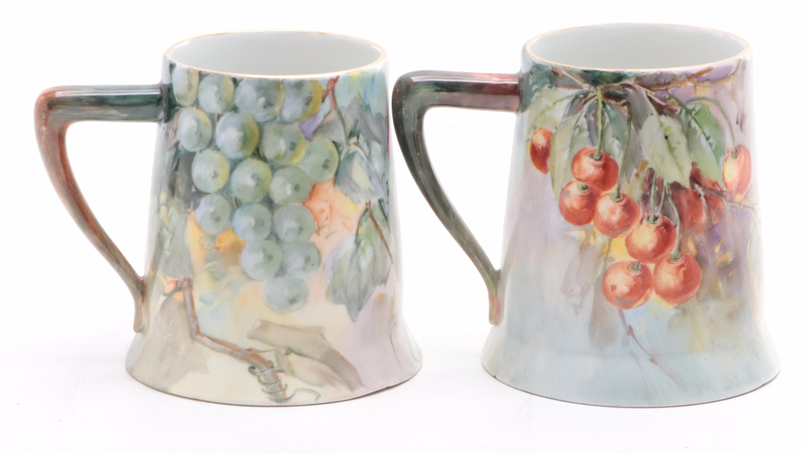 Limoges Porcelain Hand-Painted Porcelain Tankards and Bowls